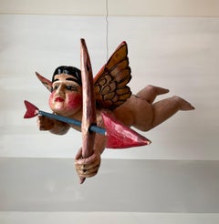 Hanging Mexican Wooden Cupid with Bow