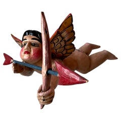 Hanging Mexican Wooden Cupid with Bow