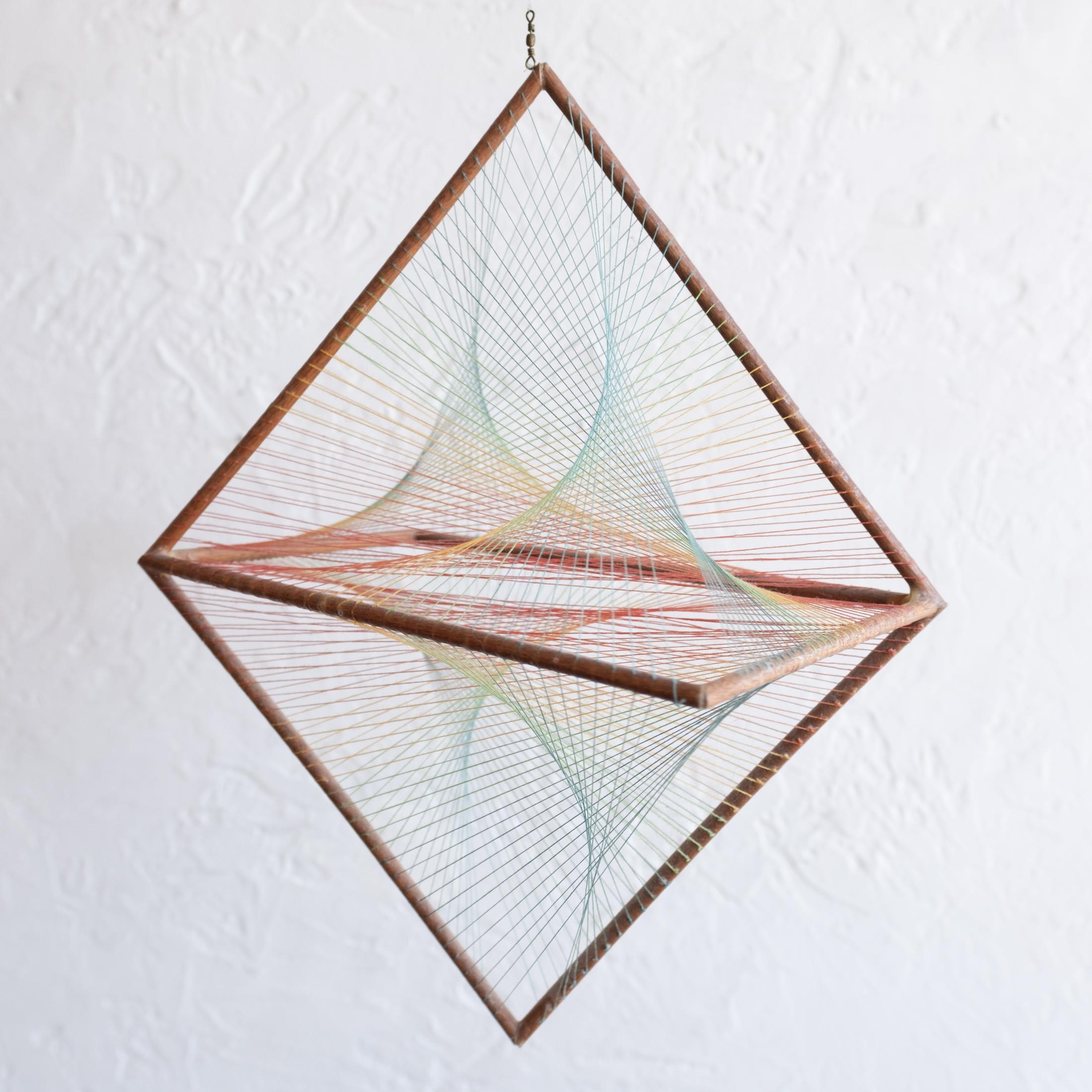 Hanging Mid Century Fiber and Wood Kinetic Sculpture 1960s For Sale 2