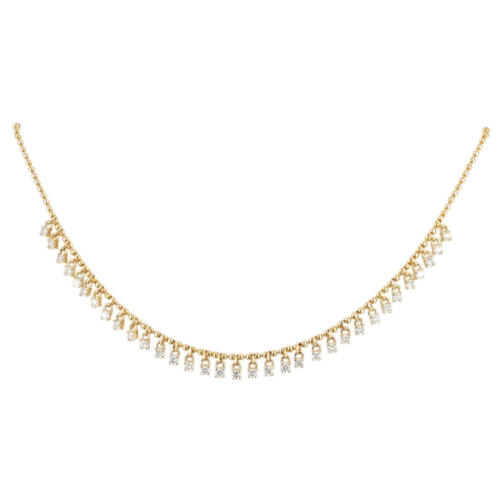 Collana girocollo con diamante naturale pendente e catena a palline in oro 14k – Gioielli di alta gamma in vendita