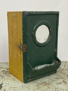 Hanging Painted Yellow and Green Mirrored Wall Cabinet