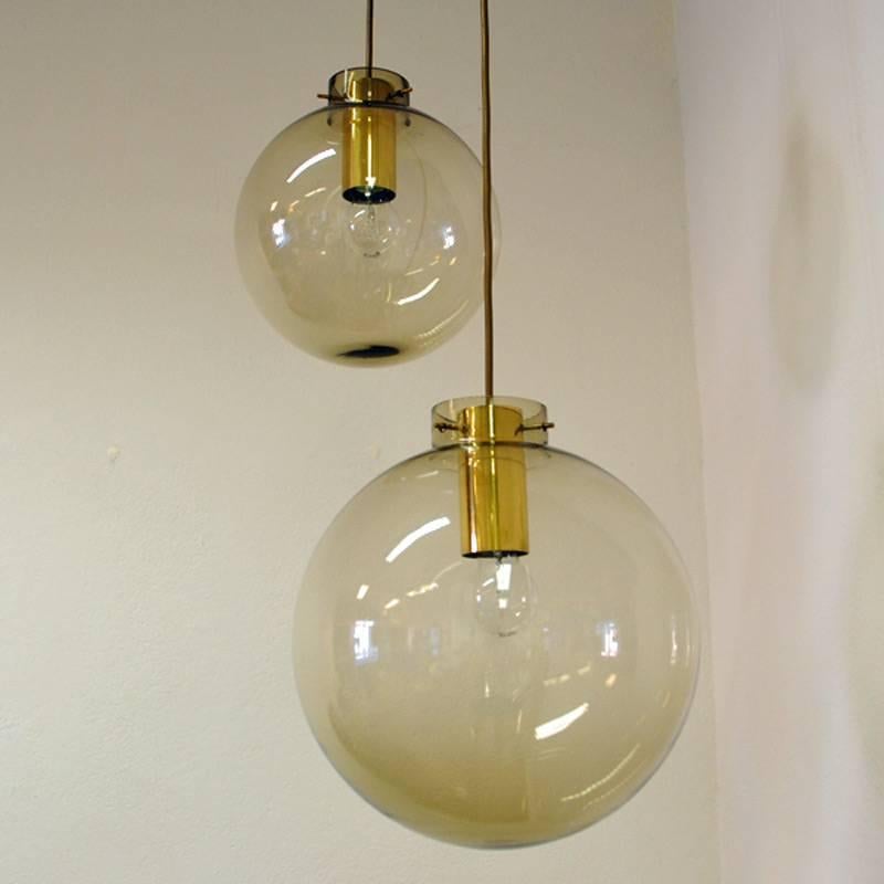 Scandinavian Modern Hanging Pendant with Three-Glass Domes of Different Sizes, Norwegian, 1960s