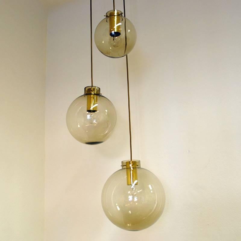 Mid-20th Century Hanging Pendant with Three-Glass Domes of Different Sizes, Norwegian, 1960s