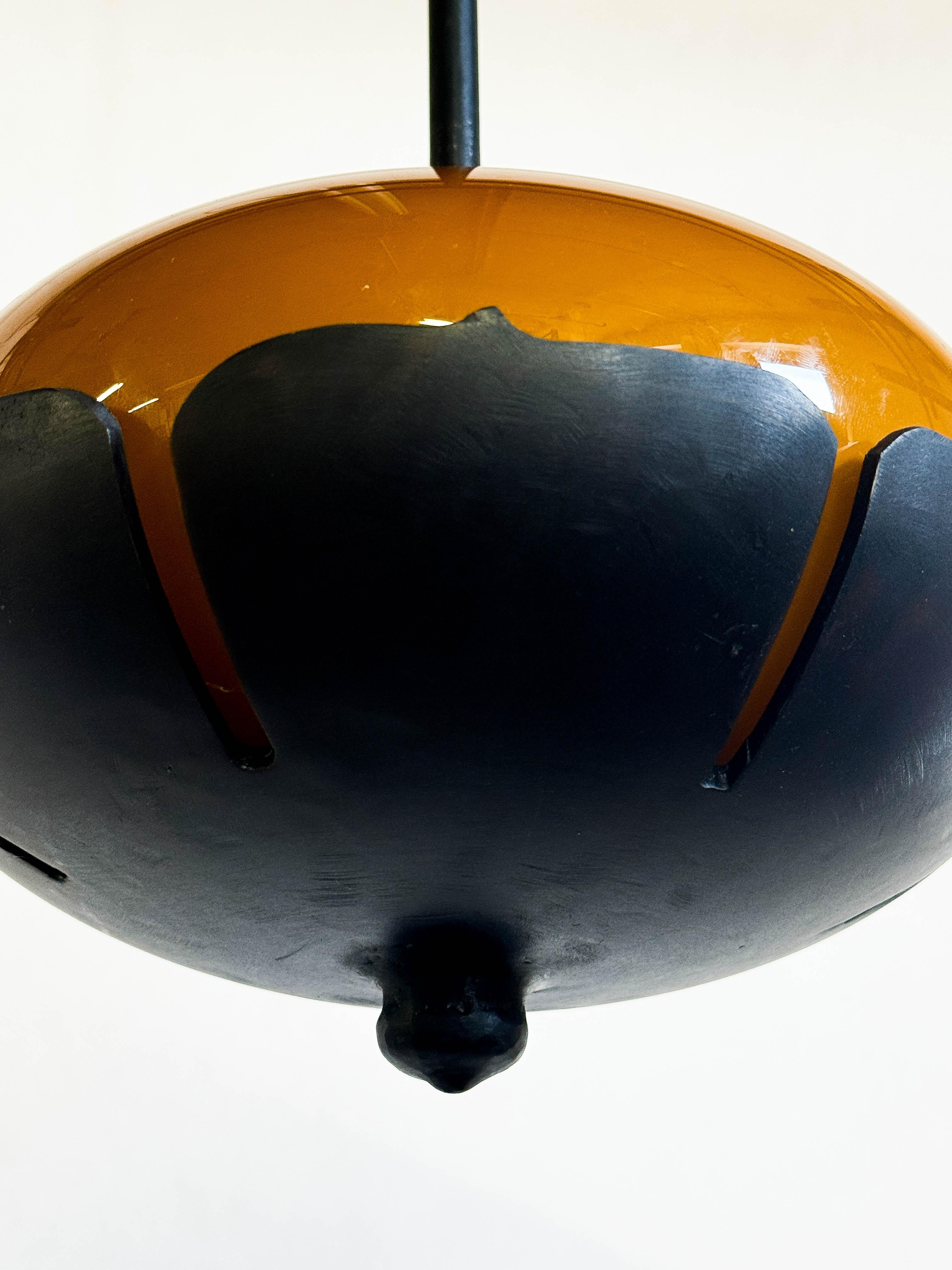 American Hanging Pendent Lantern Sculpture Contemporary Hand-Blown Glass Blackened Steel For Sale