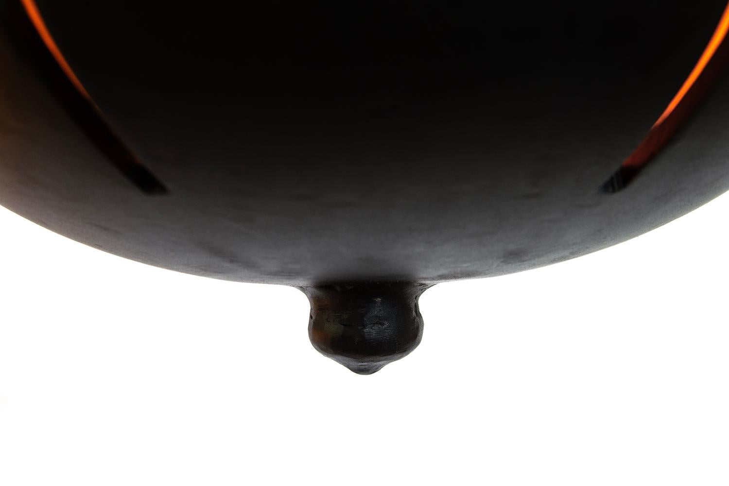 Hanging Pendent Lantern Sculpture Contemporary Hand-Blown Glass Blackened Steel In New Condition For Sale In Bronx, NY