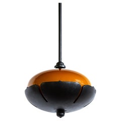 Hanging Pendent Lantern Sculpture Contemporary Hand-Blown Glass Blackened Steel