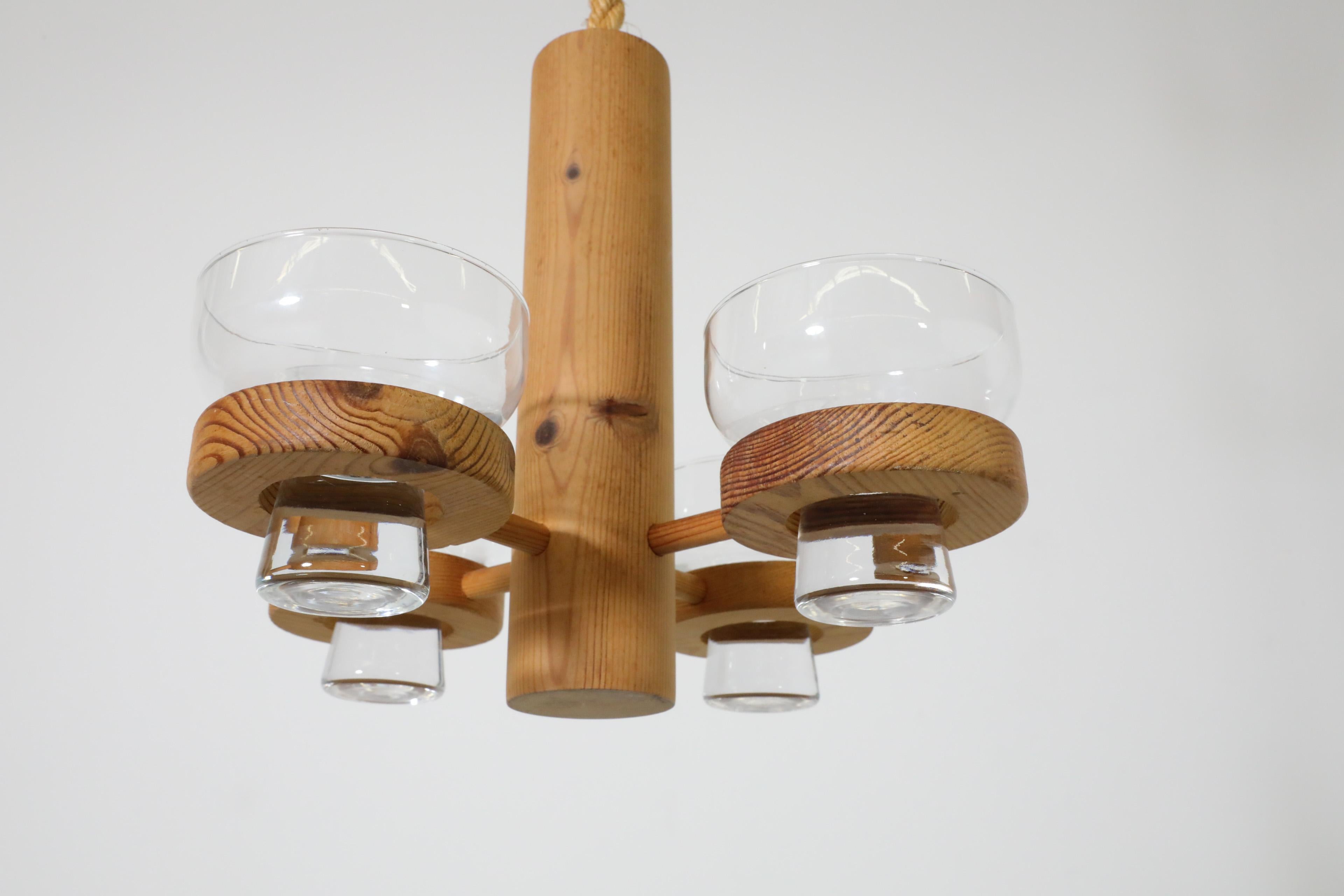 Hanging Pine Chandelier Candlestick Holder with 4 Glass Candle Holders For Sale 4