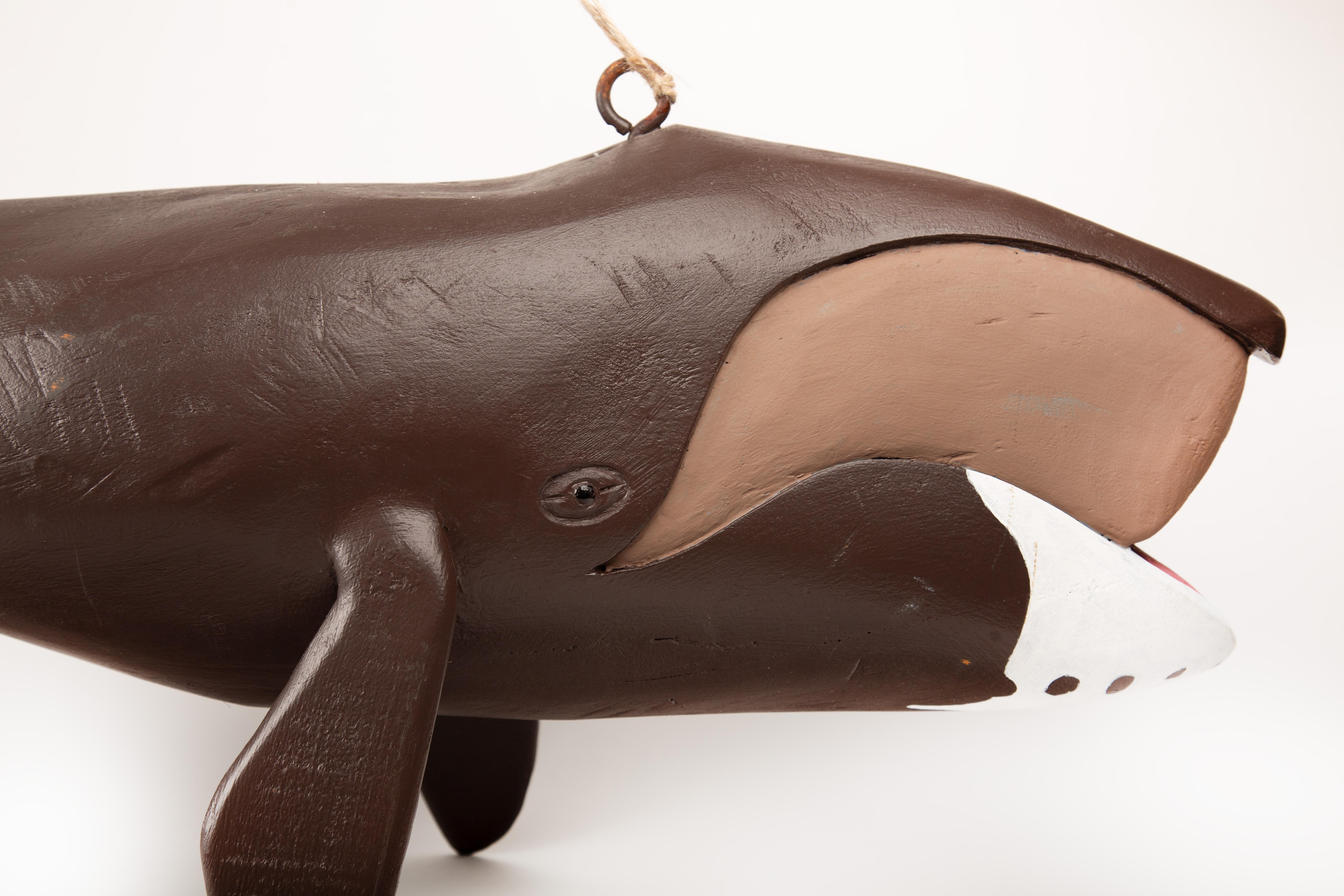 American Hanging Right Whale Carving by Jeff Raymond, Folk Art from the “Whale Guy” For Sale