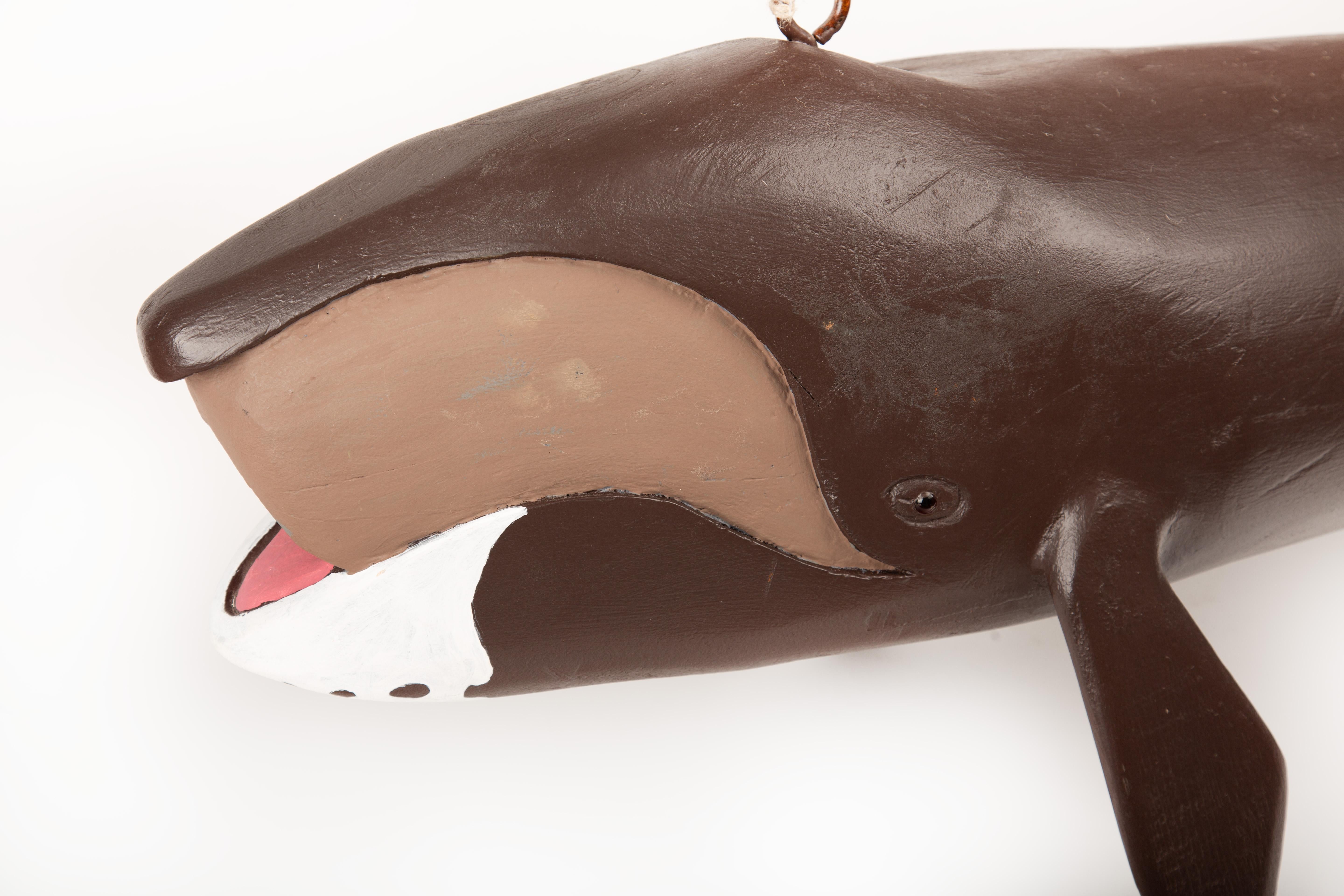 Hanging Right Whale Carving by Jeff Raymond, Folk Art from the “Whale Guy” In Excellent Condition For Sale In New York, NY