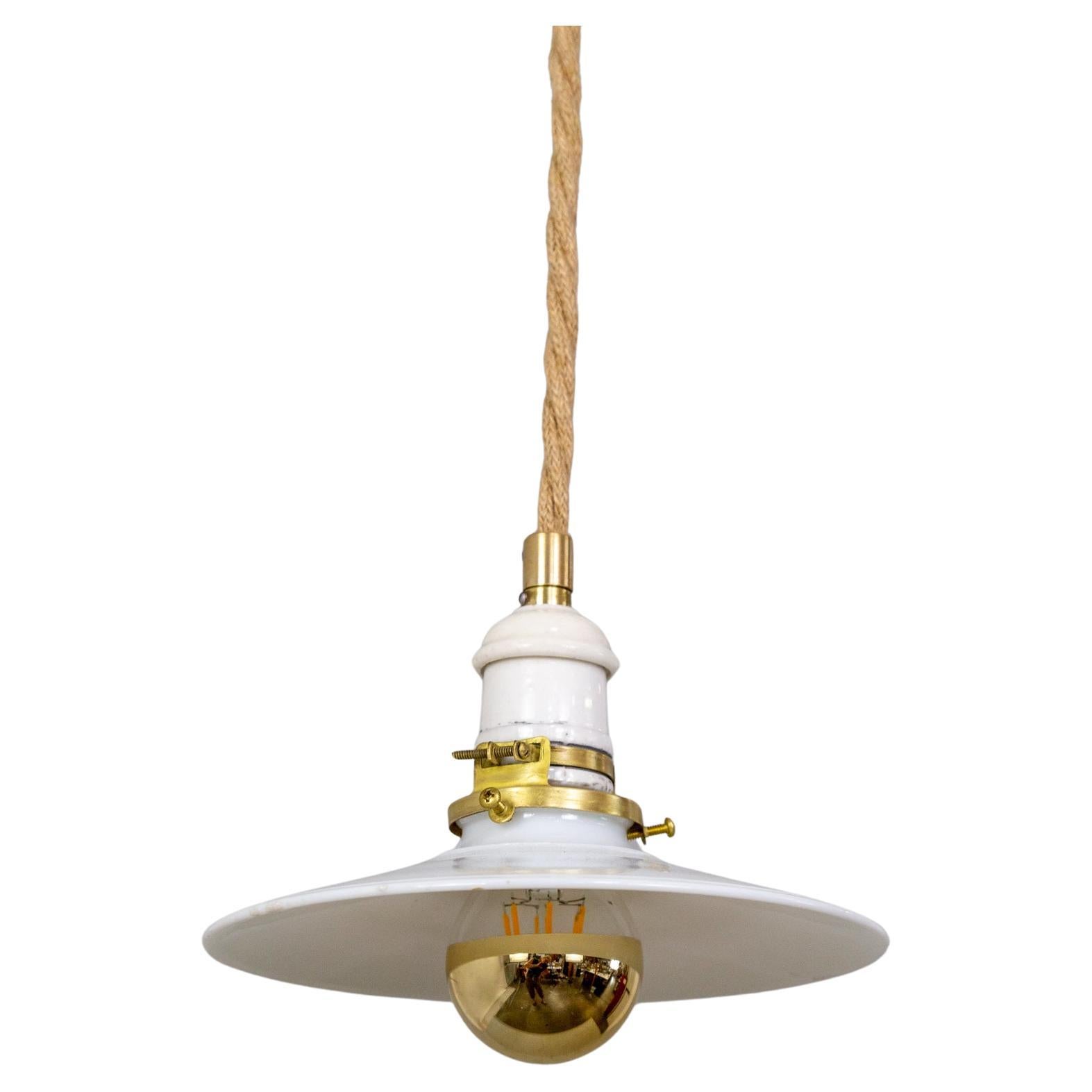 Hanging Rope Light w/ Milk Glass Shade