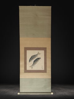 Hanging Scroll Depicting Crucian Carp, by Tomitori Fūdō (富取風堂), Japan, 20th
