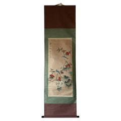 Hanging scroll :  red camellia and birds