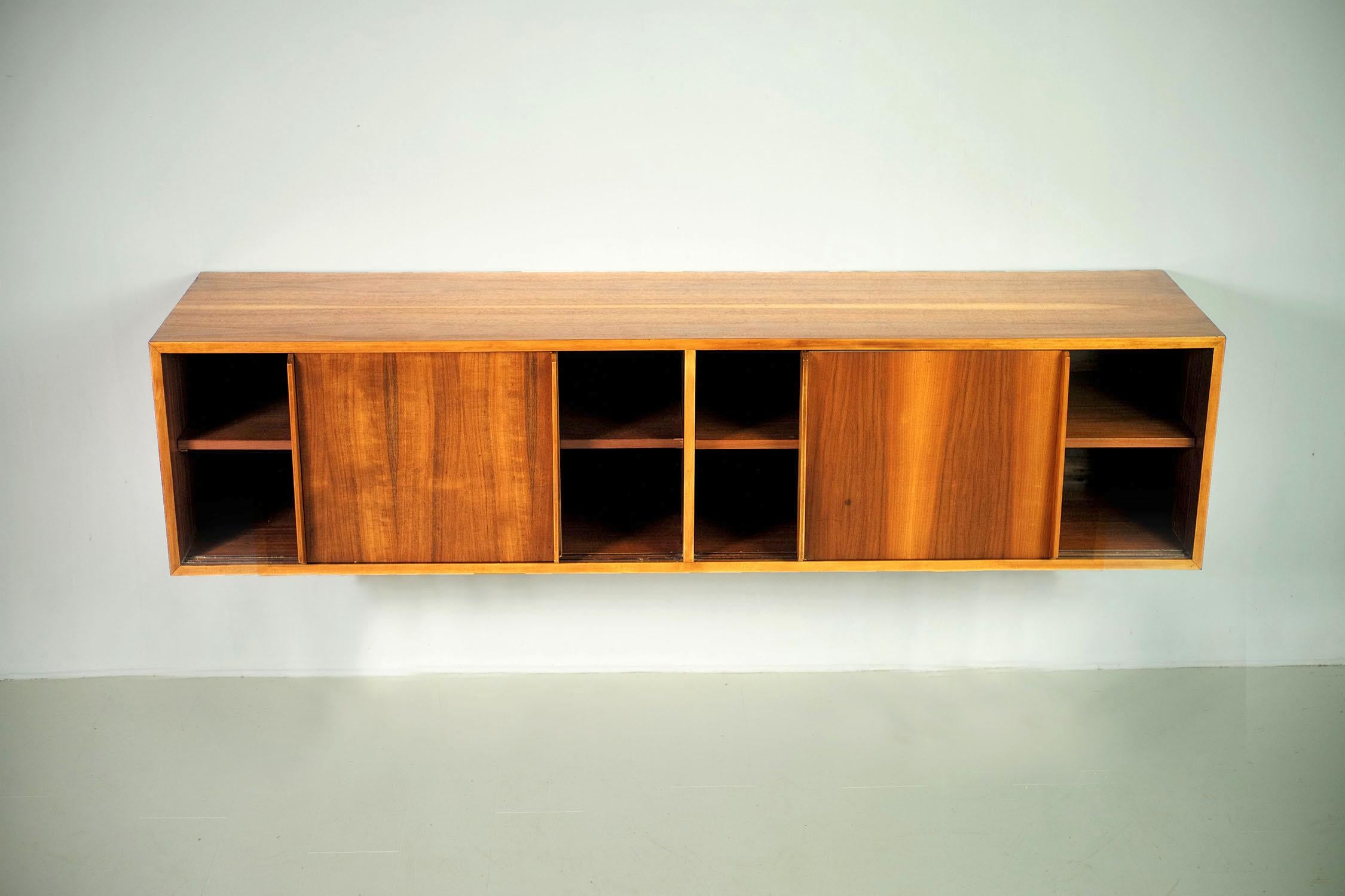 Mid-Century Modern Hanging sideboard in flamed walnut, Italy 1955
