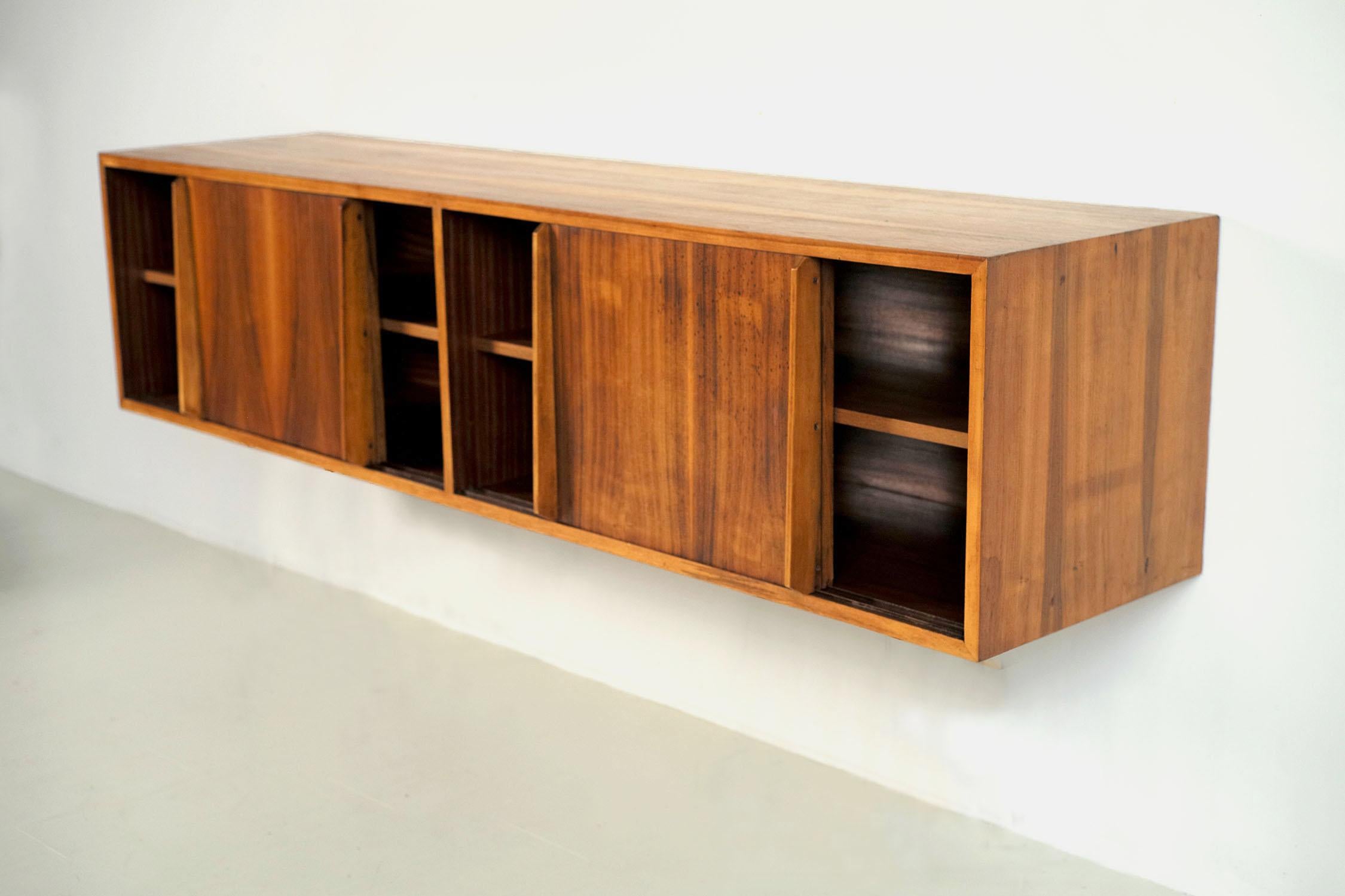 20th Century Hanging sideboard in flamed walnut, Italy 1955 For Sale