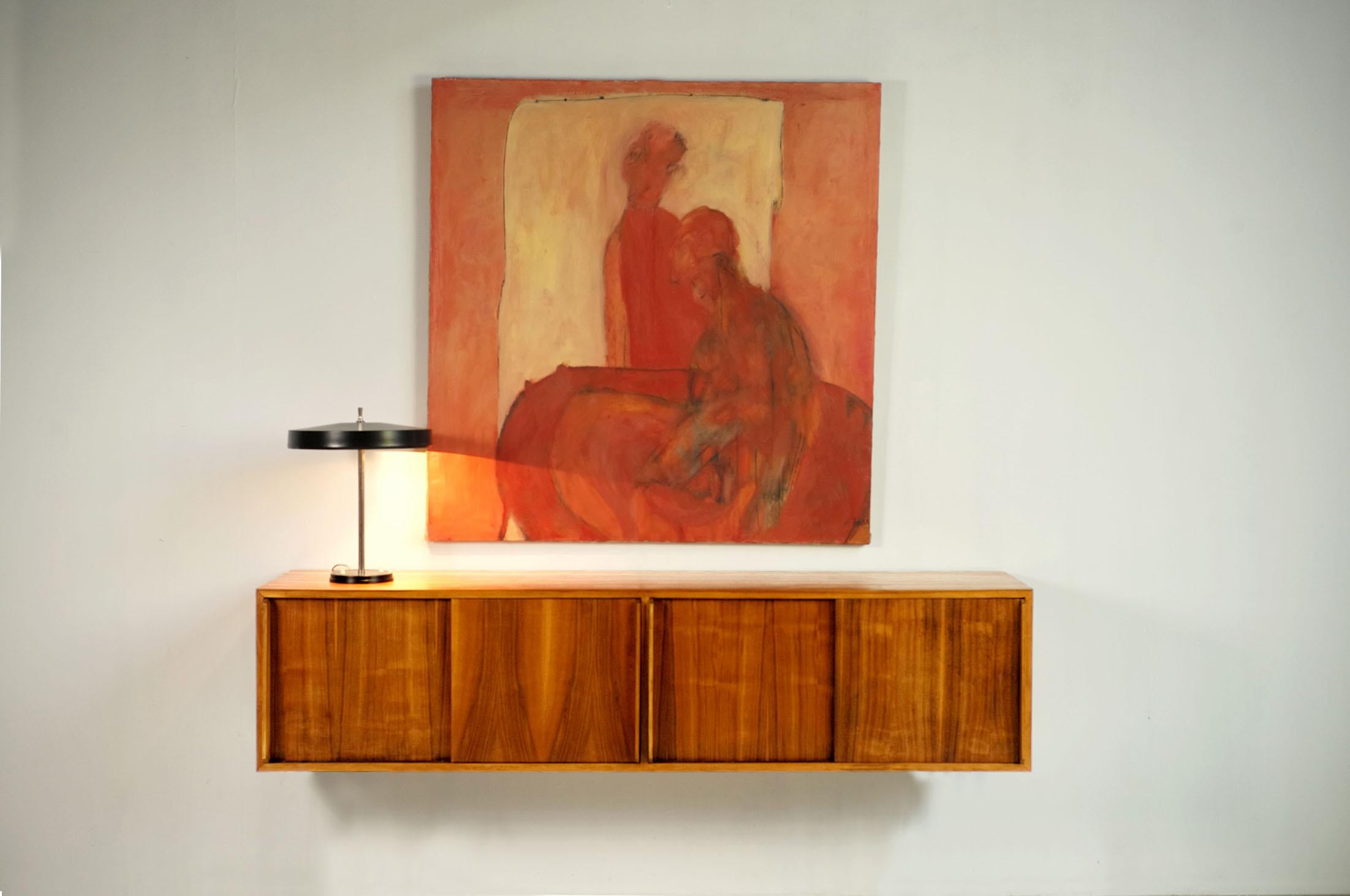 Hanging sideboard in flamed walnut, Italy 1955 For Sale 1