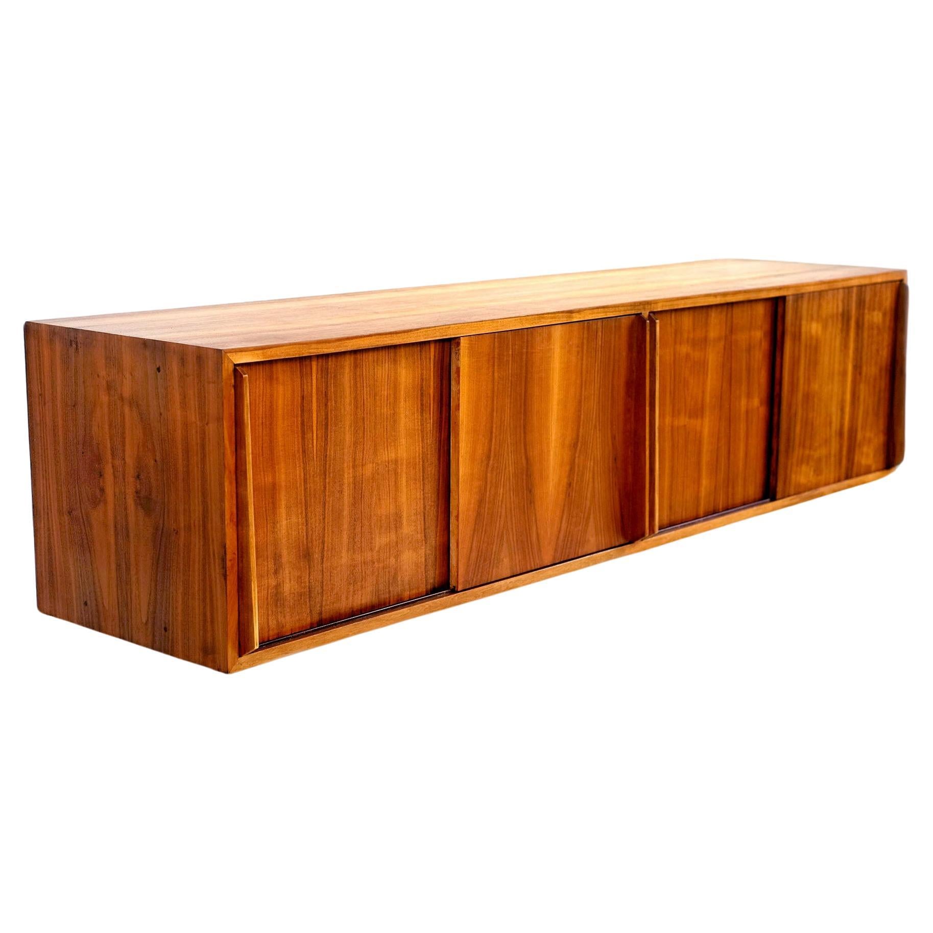 Hanging sideboard in flamed walnut, Italy 1955 For Sale