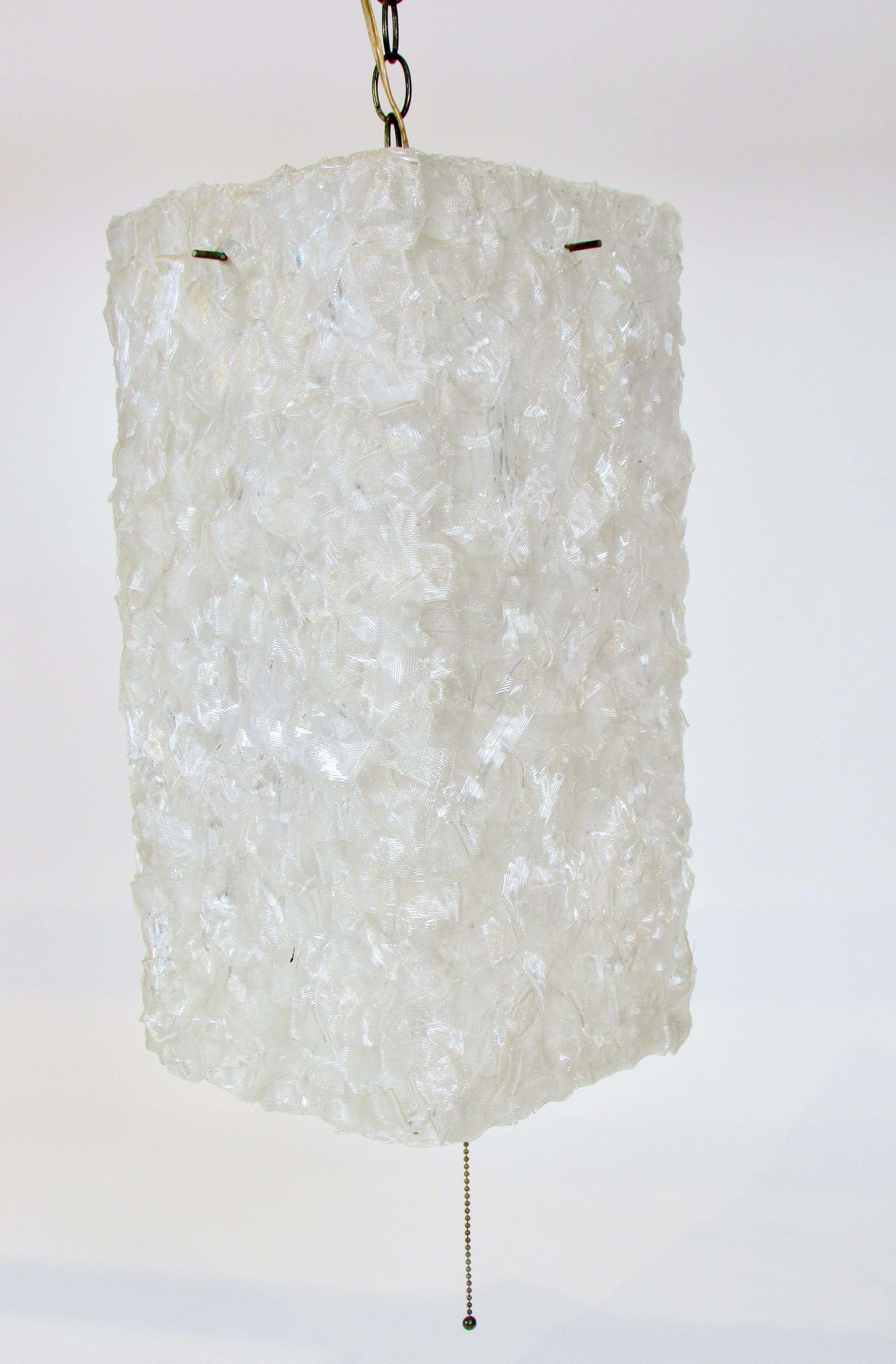20th Century Hanging Square White Pressed Plastic Ribbon Lamp For Sale