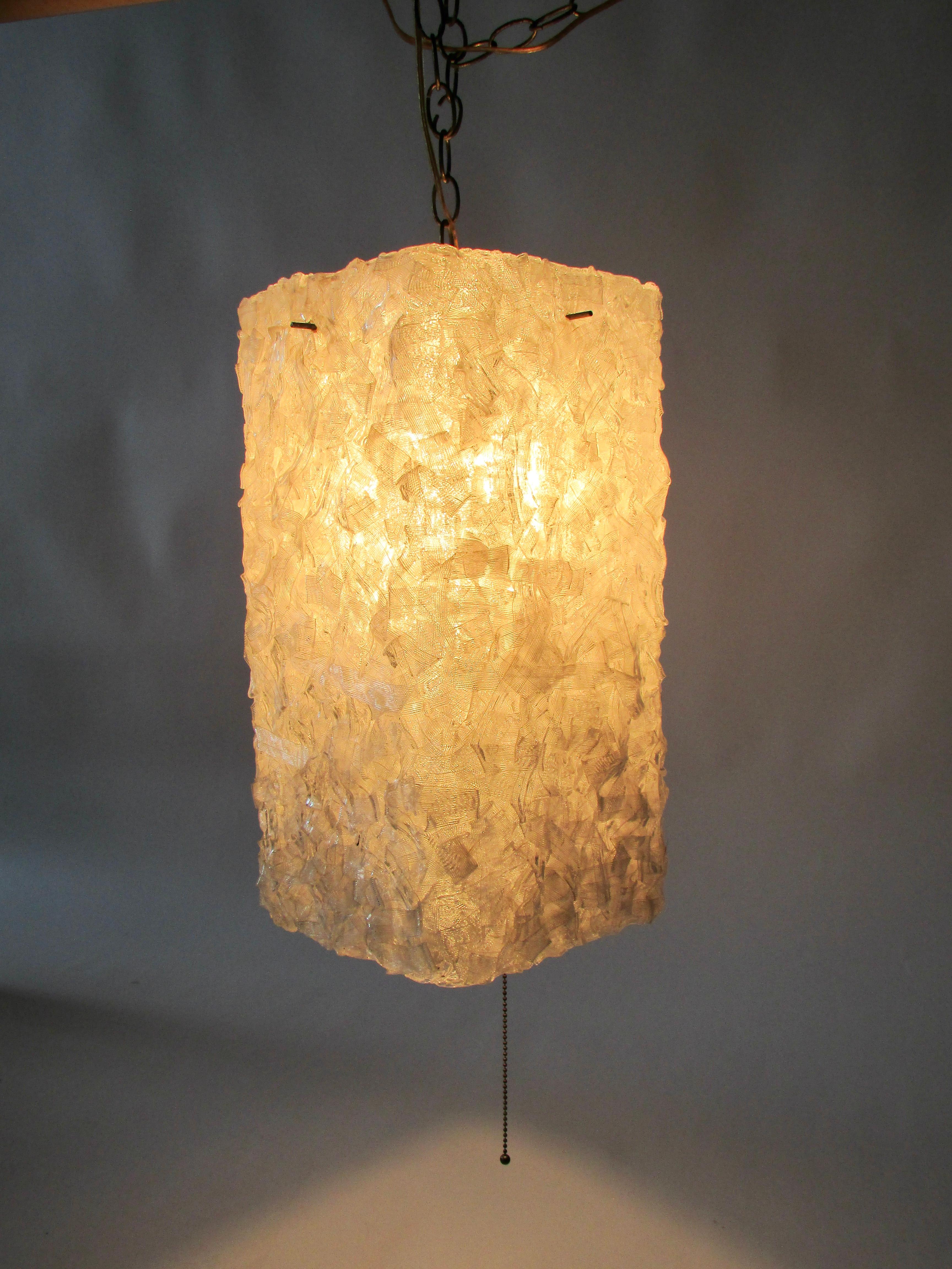 Hanging Square White Pressed Plastic Ribbon Lamp For Sale 1