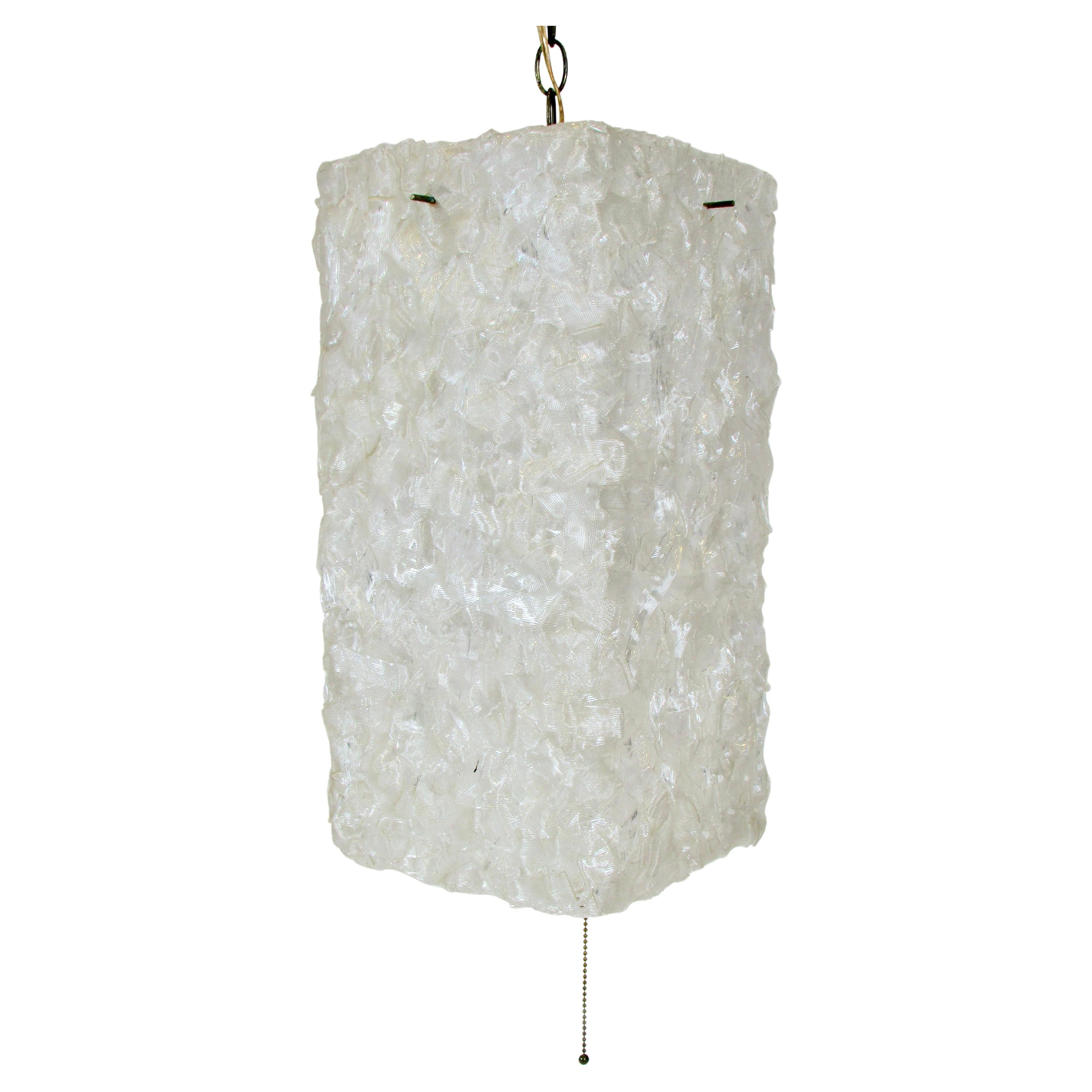 Hanging Square White Pressed Plastic Ribbon Lamp