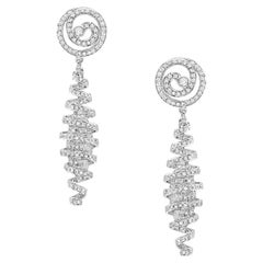 Spiral Shaped Earrings with Pave Halo Diamonds Made in 18k White Gold