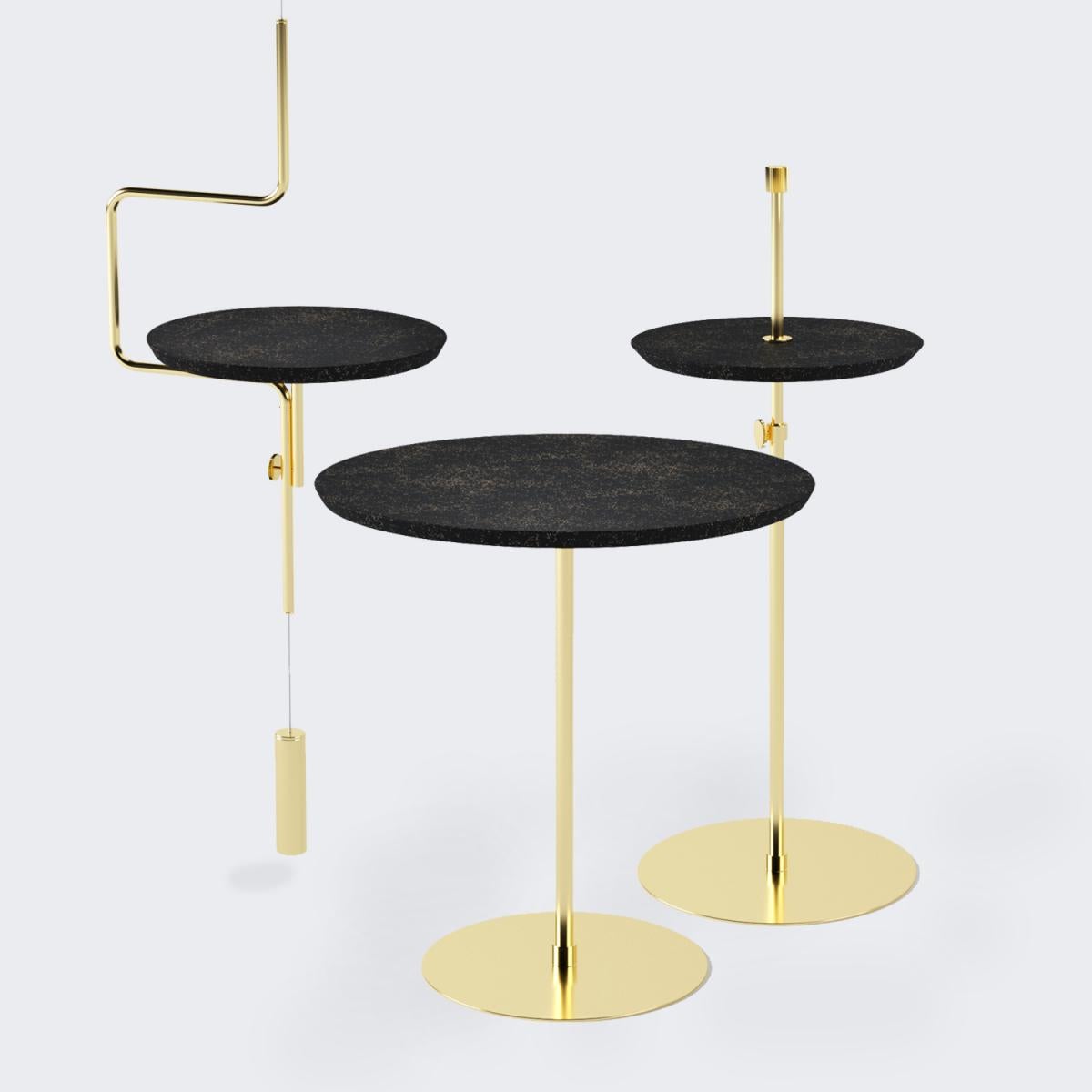 Brazilian Disco Hanging Table Brass and Rubberized Black Cork by decarvalho atelier For Sale