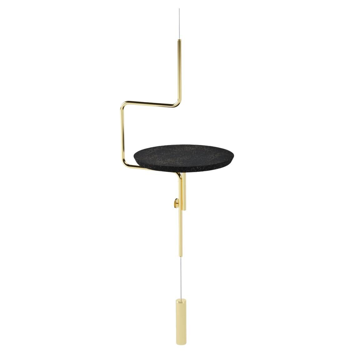 Disco Hanging Table Brass and Rubberized Black Cork by decarvalho atelier For Sale