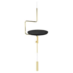 Disco Hanging Table Brass and Rubberized Black Cork by decarvalho atelier
