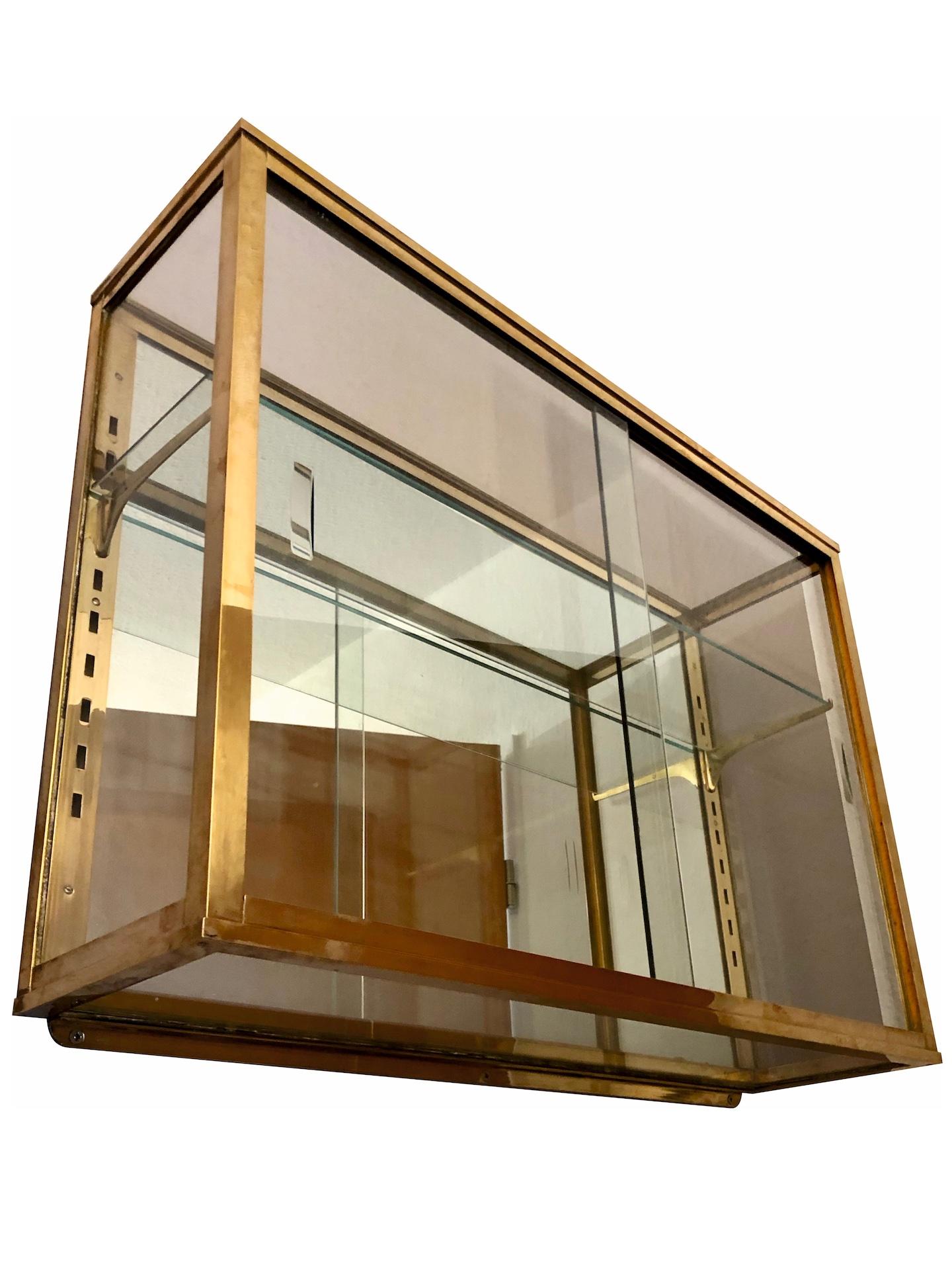 French Hanging Wall Vitrine for Collection Objects in Brass, France, 1940s