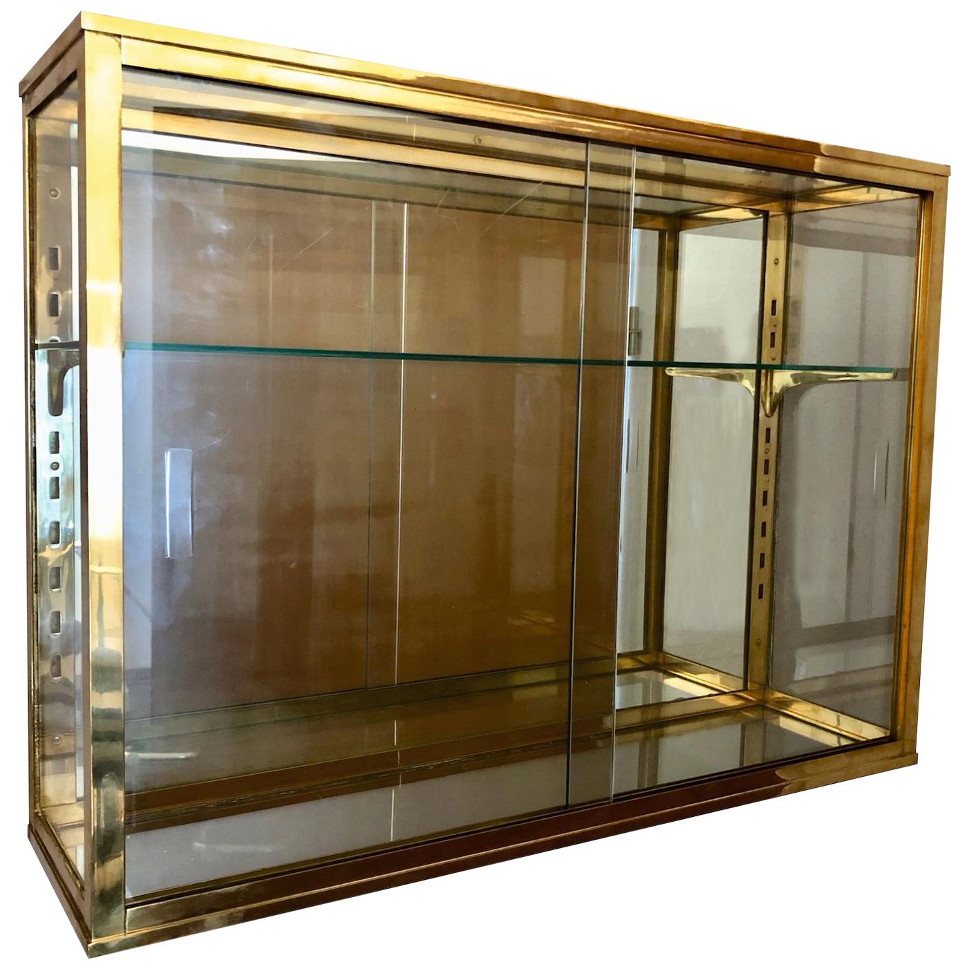 Hanging Wall Vitrine for Collection Objects in Brass, France, 1940s
