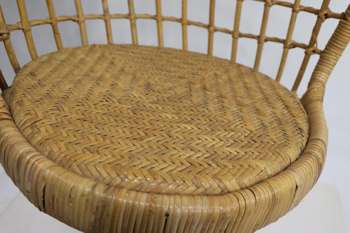 20th Century Hanging Wicker Pod Chair with Original Metal Stand