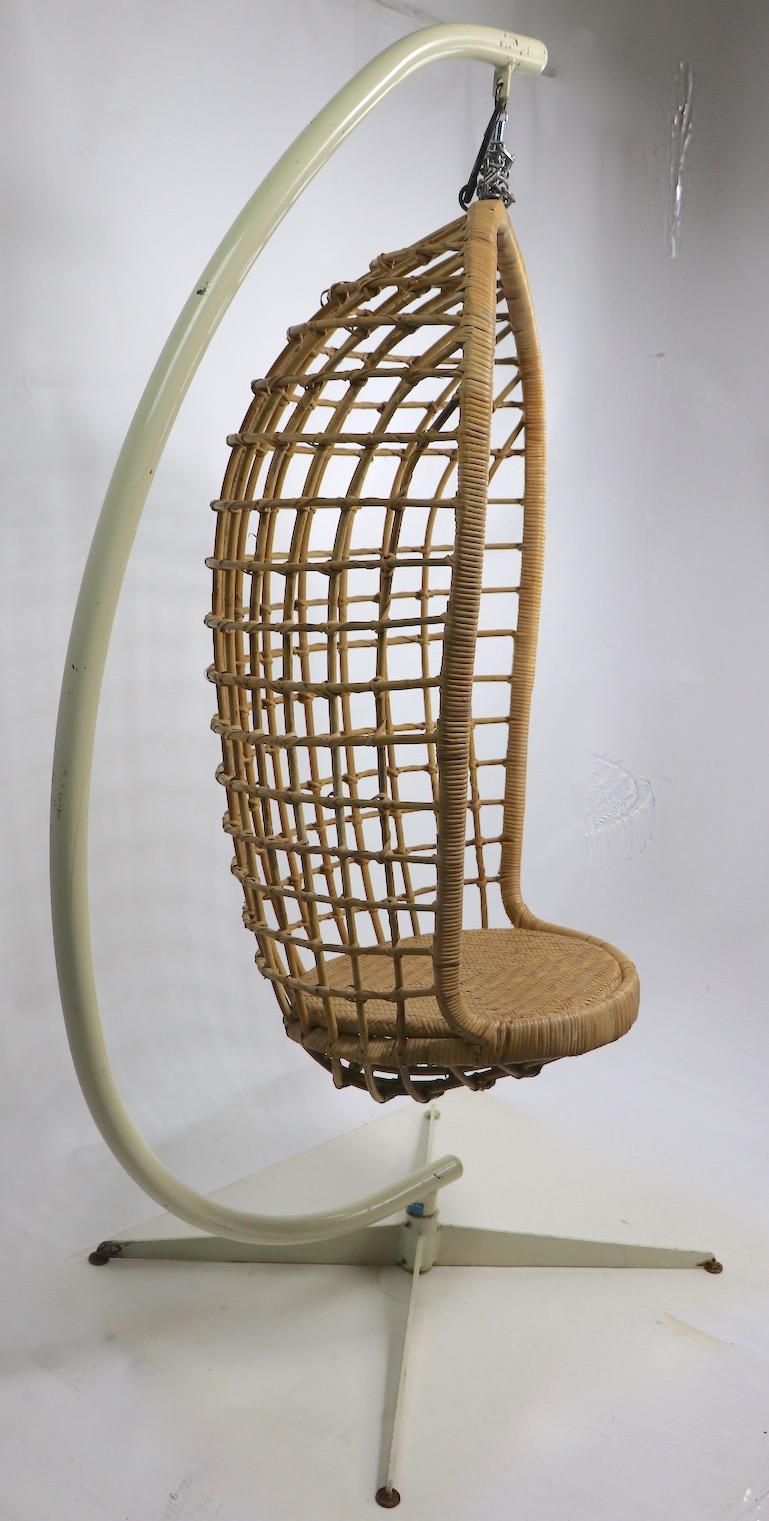 Hanging Wicker Pod Chair with Original Metal Stand 2