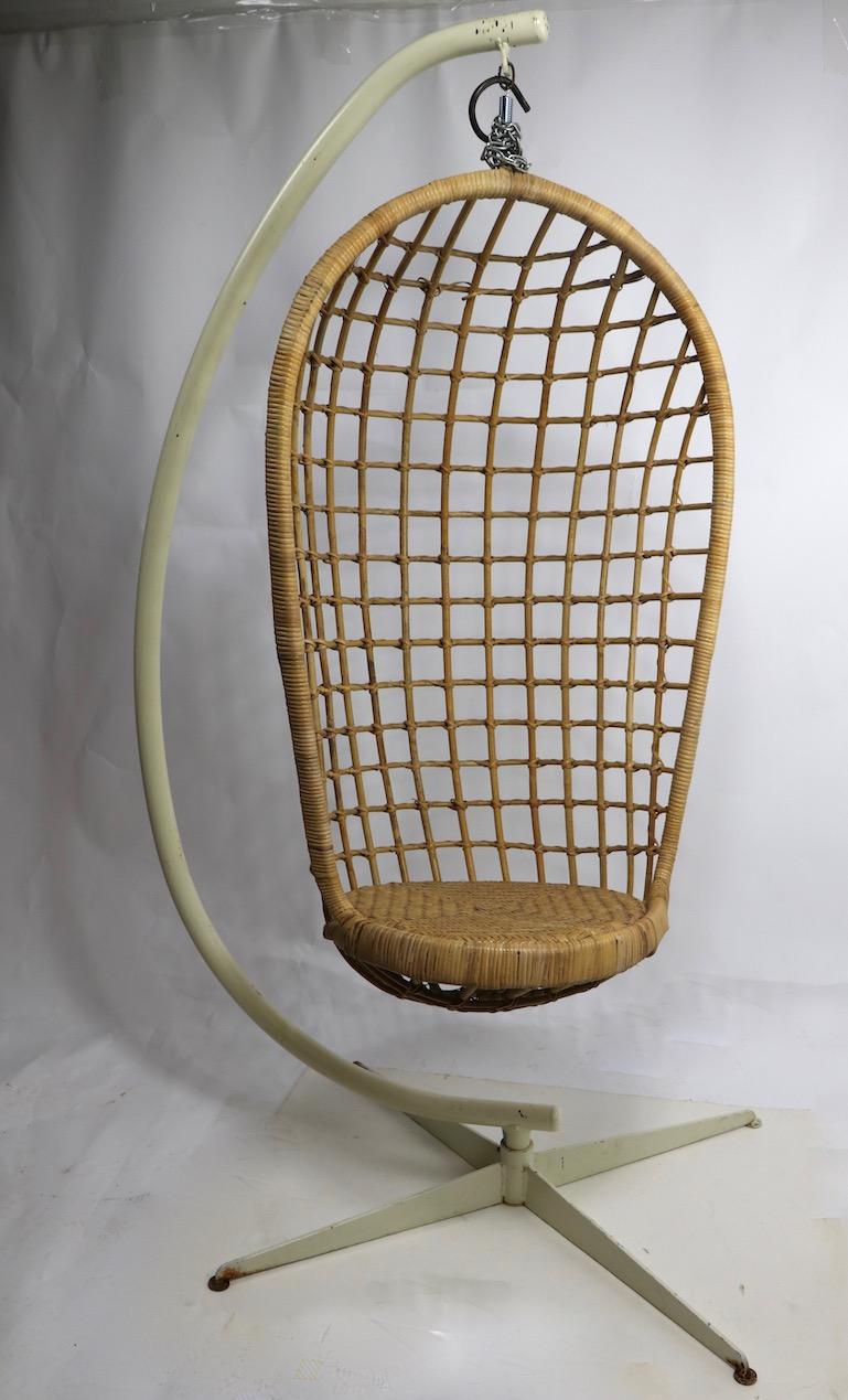 Hanging Wicker Pod Chair with Original Metal Stand 6