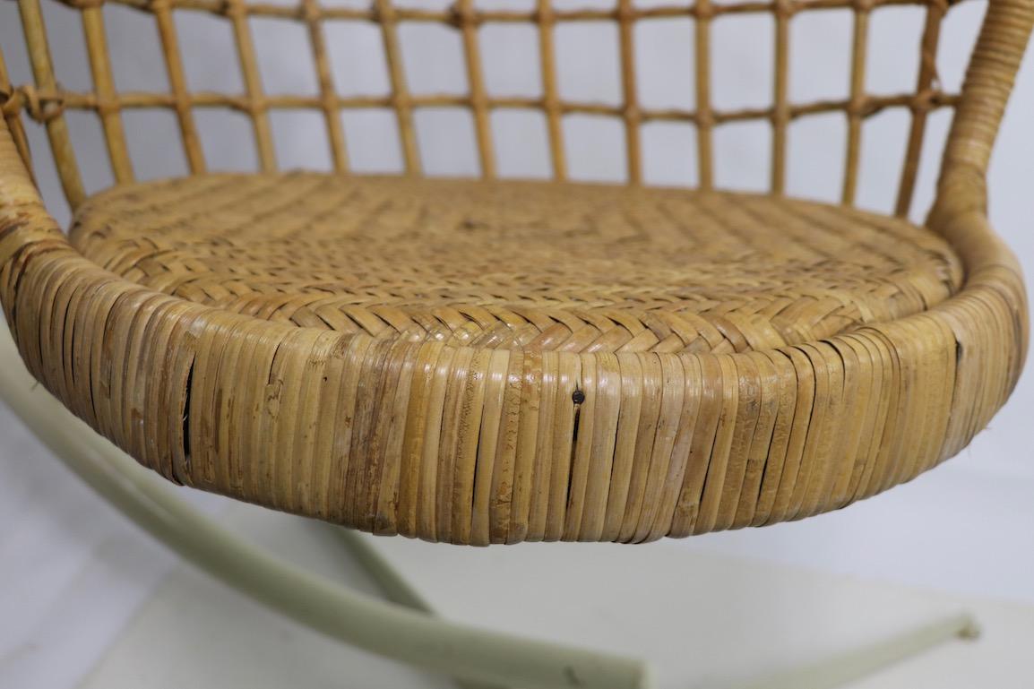Hanging Wicker Pod Chair with Original Metal Stand In Good Condition In New York, NY