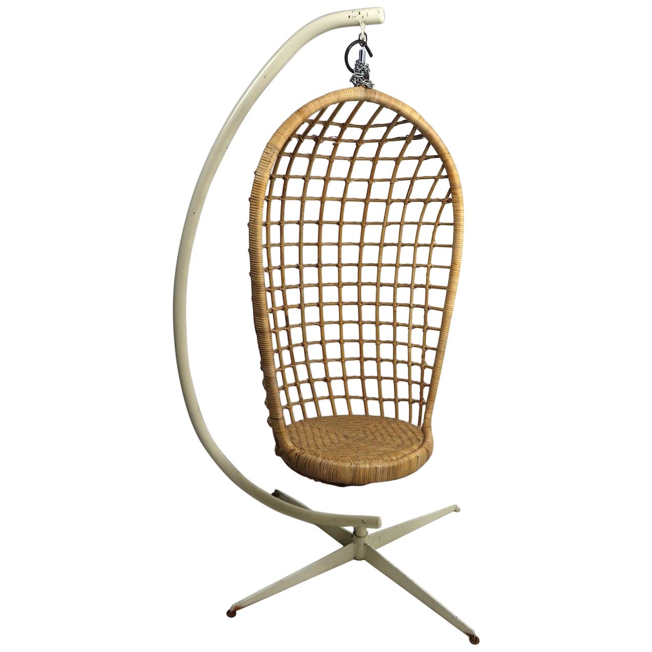 Hanging Wicker Pod Chair with Original Metal Stand