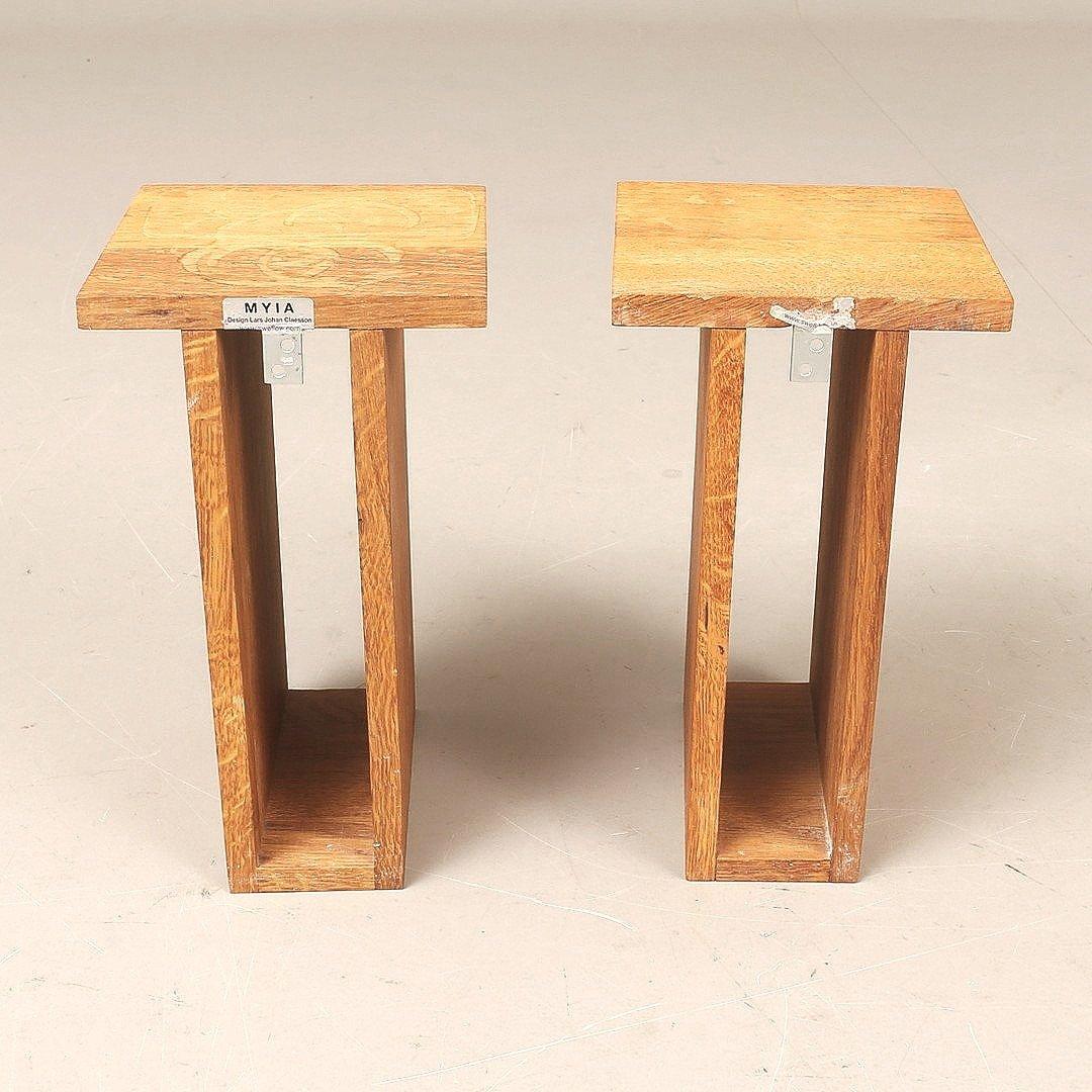 Hanging wood side tables by Lars Johan Claesson In Fair Condition For Sale In Venice, CA