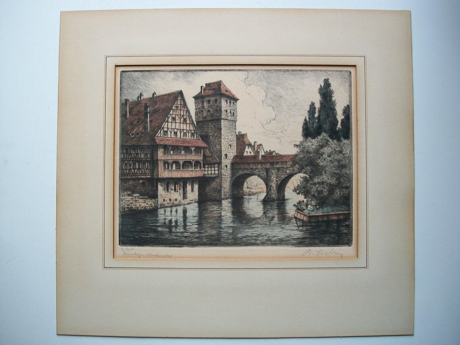 Hangman's Bridge – handkolorierte, farbige Kunststiche Gravur – Deutschland – um 1900 (Viktorianisch) im Angebot