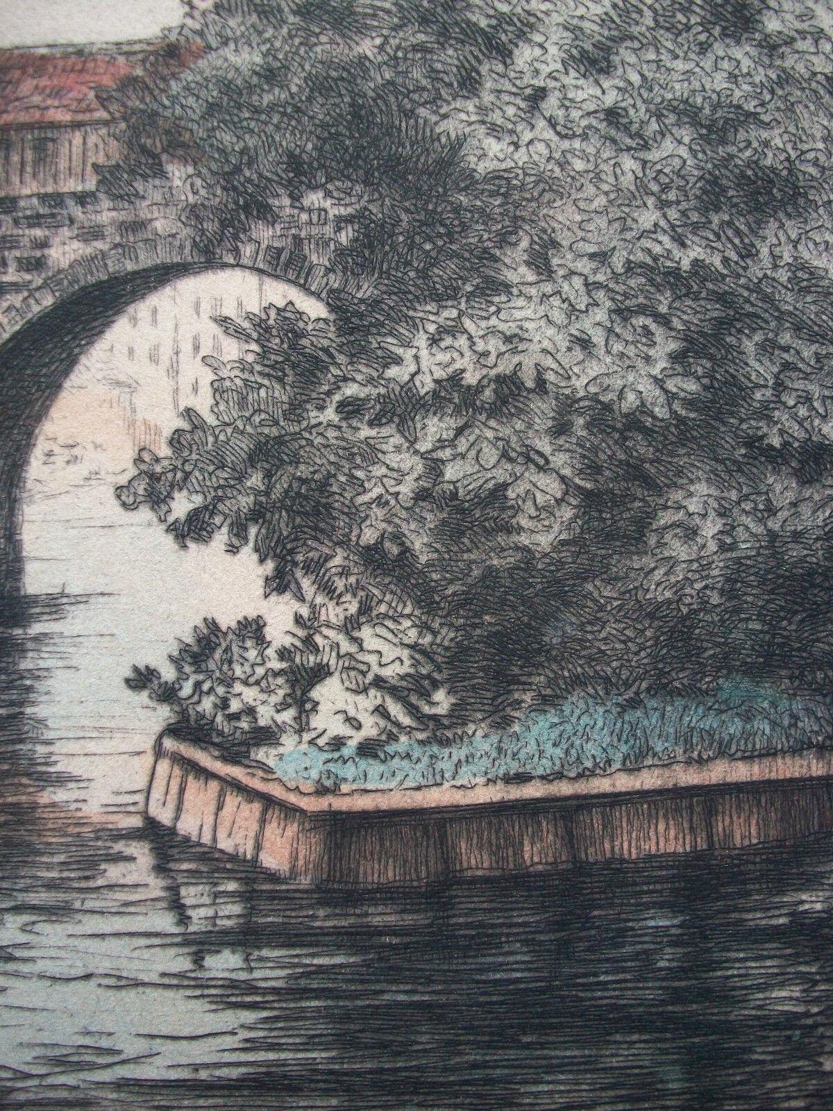 Hangman's Bridge – handkolorierte, farbige Kunststiche Gravur – Deutschland – um 1900 im Angebot 1