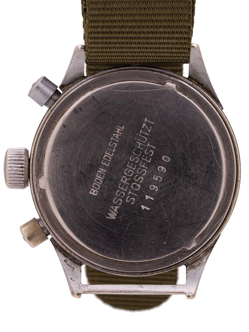 Hanhart base metal German Military Flyback Chronograph wristwatch, circa 1940s In Excellent Condition In West Hollywood, CA