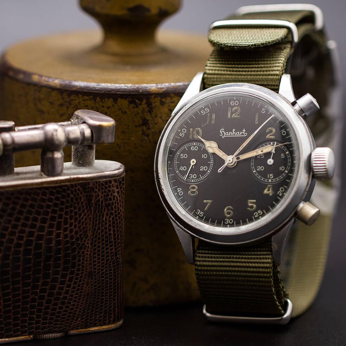 Men's Hanhart base metal German Military Flyback Chronograph wristwatch, circa 1940s