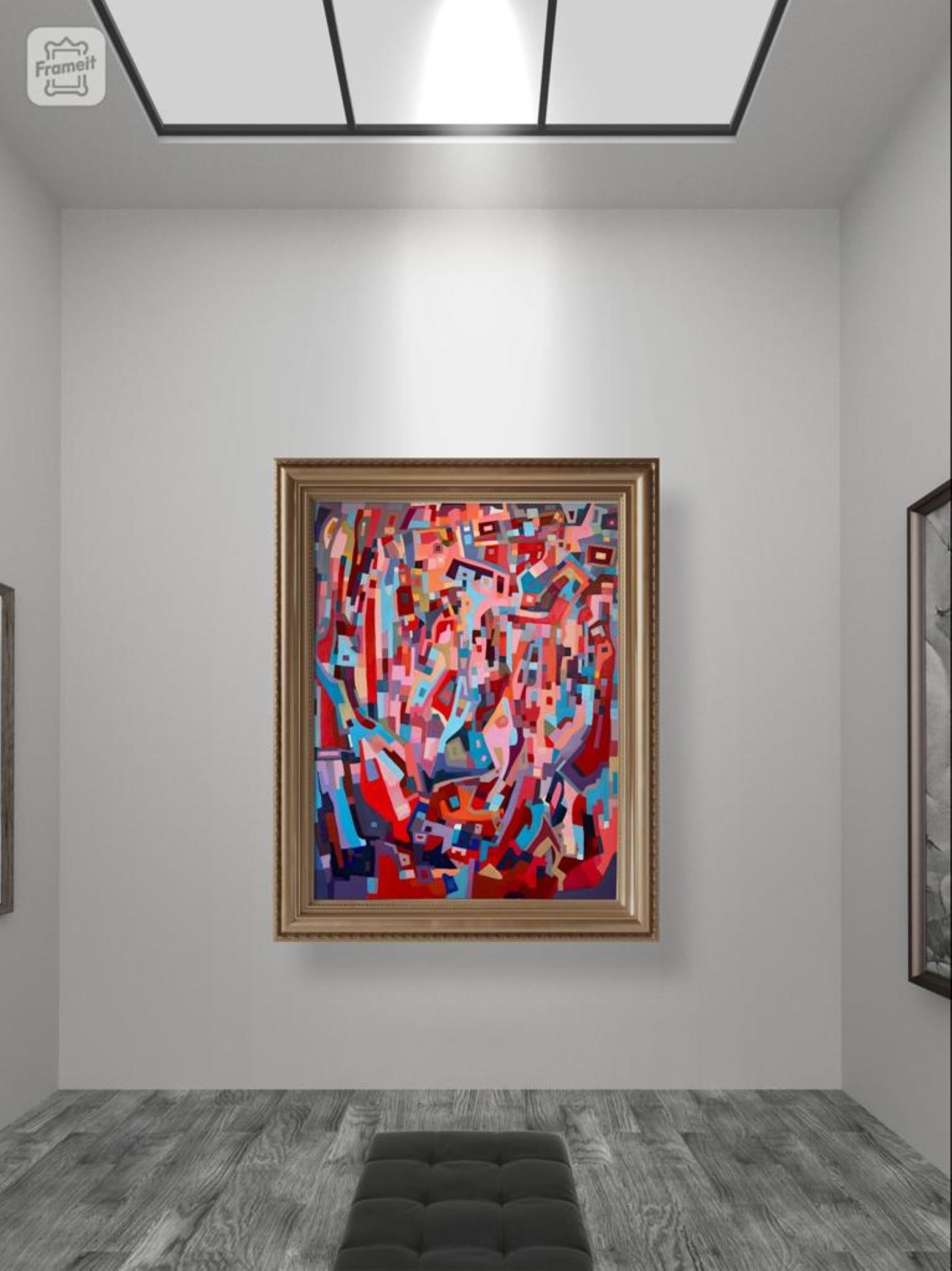 Blues and oranges, 2020, (impressions et interactions COULEURS INTÉRIEURES - Abstrait Painting par HANI NAJI