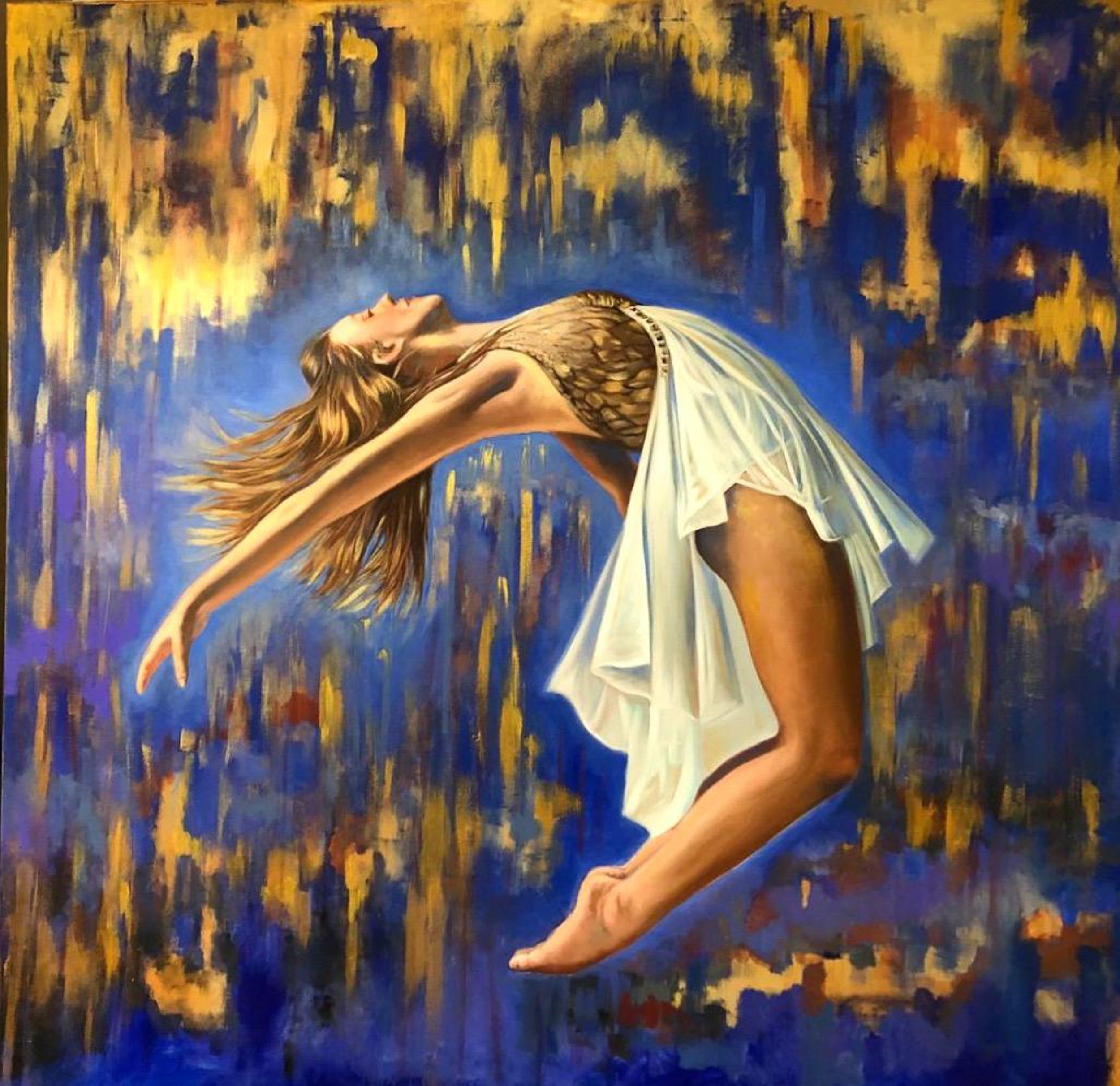 Tanz, zwischen Gold und Blau – Painting von HANI NAJI
