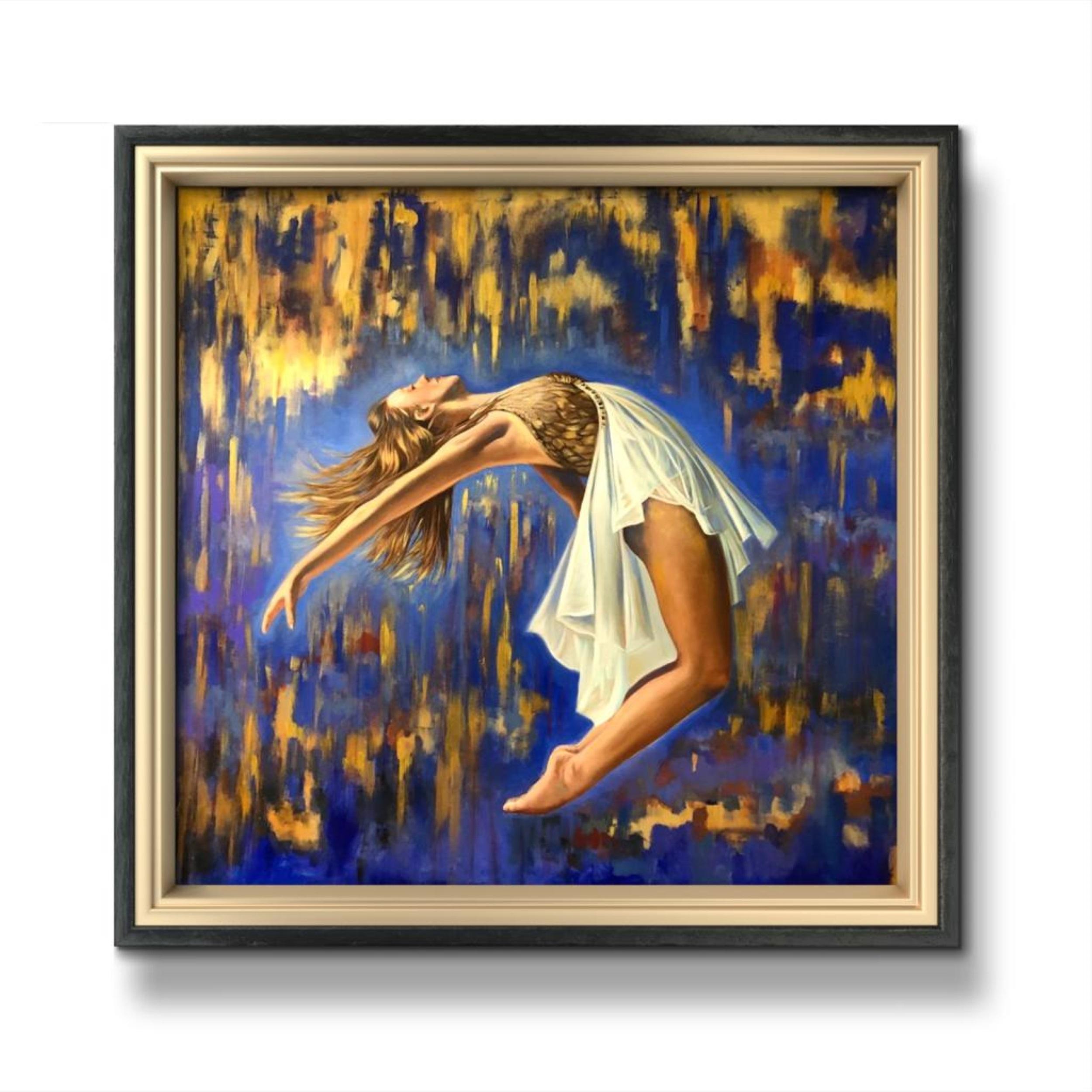 Tanz, zwischen Gold und Blau (Abstrakt), Painting, von HANI NAJI