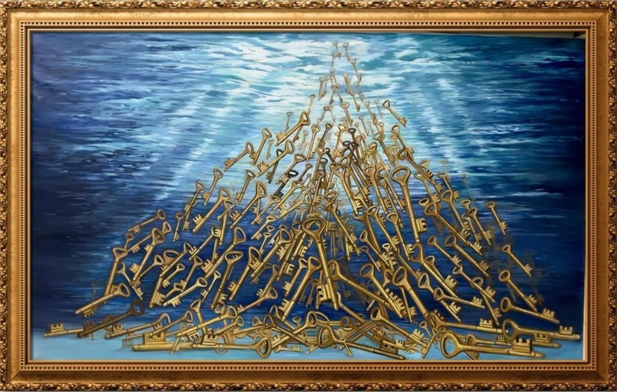 Keys sound in the ocean im Meer – Painting von HANI NAJI
