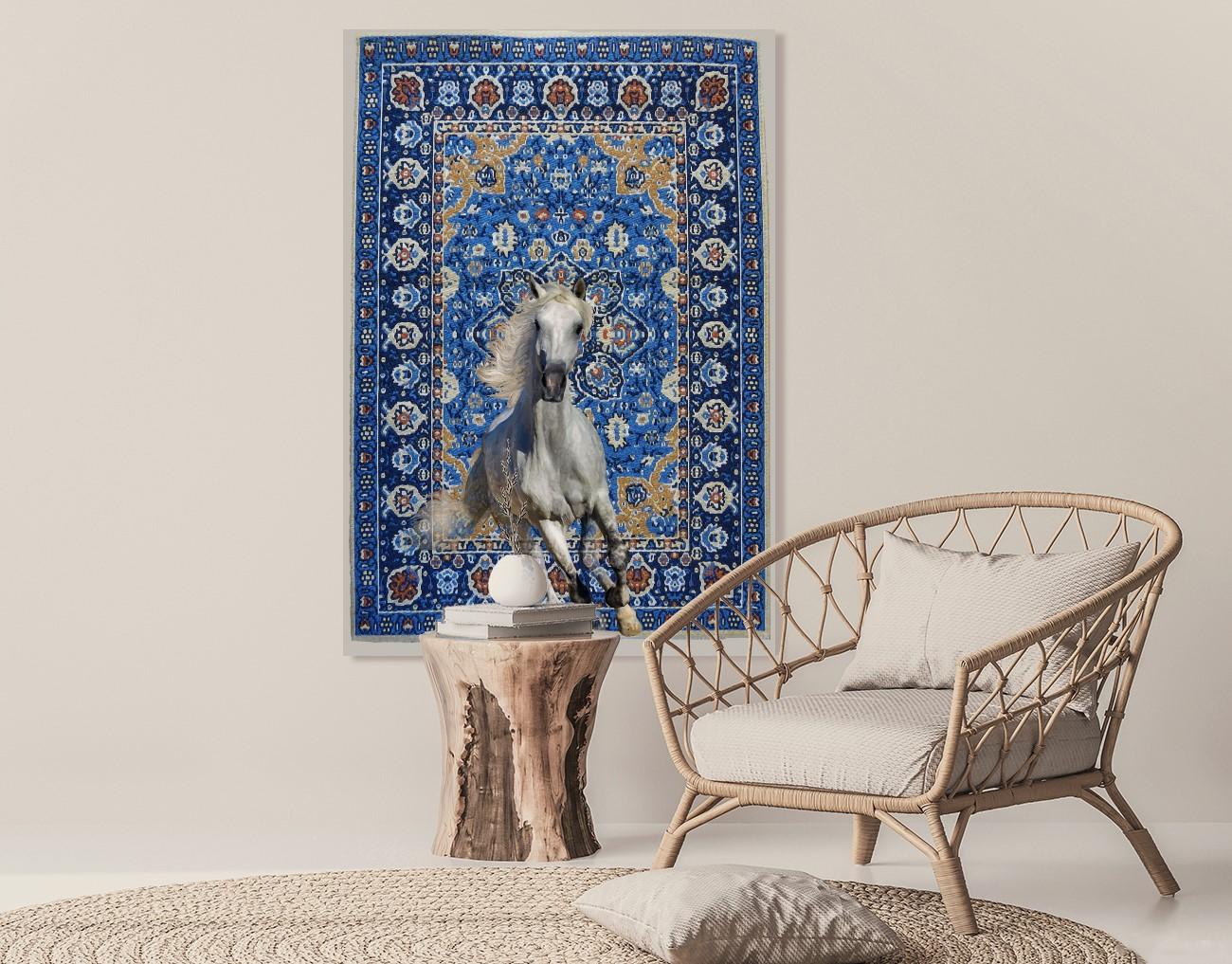 White Horse Morphing from Blue Tapestry  For Sale 1