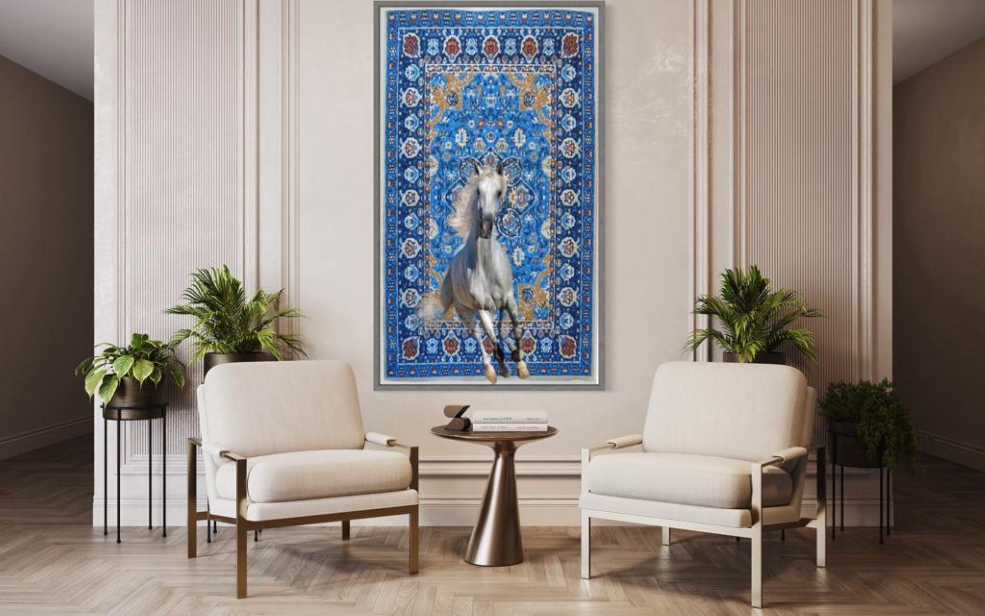 White Horse Morphing from Blue Tapestry  For Sale 2