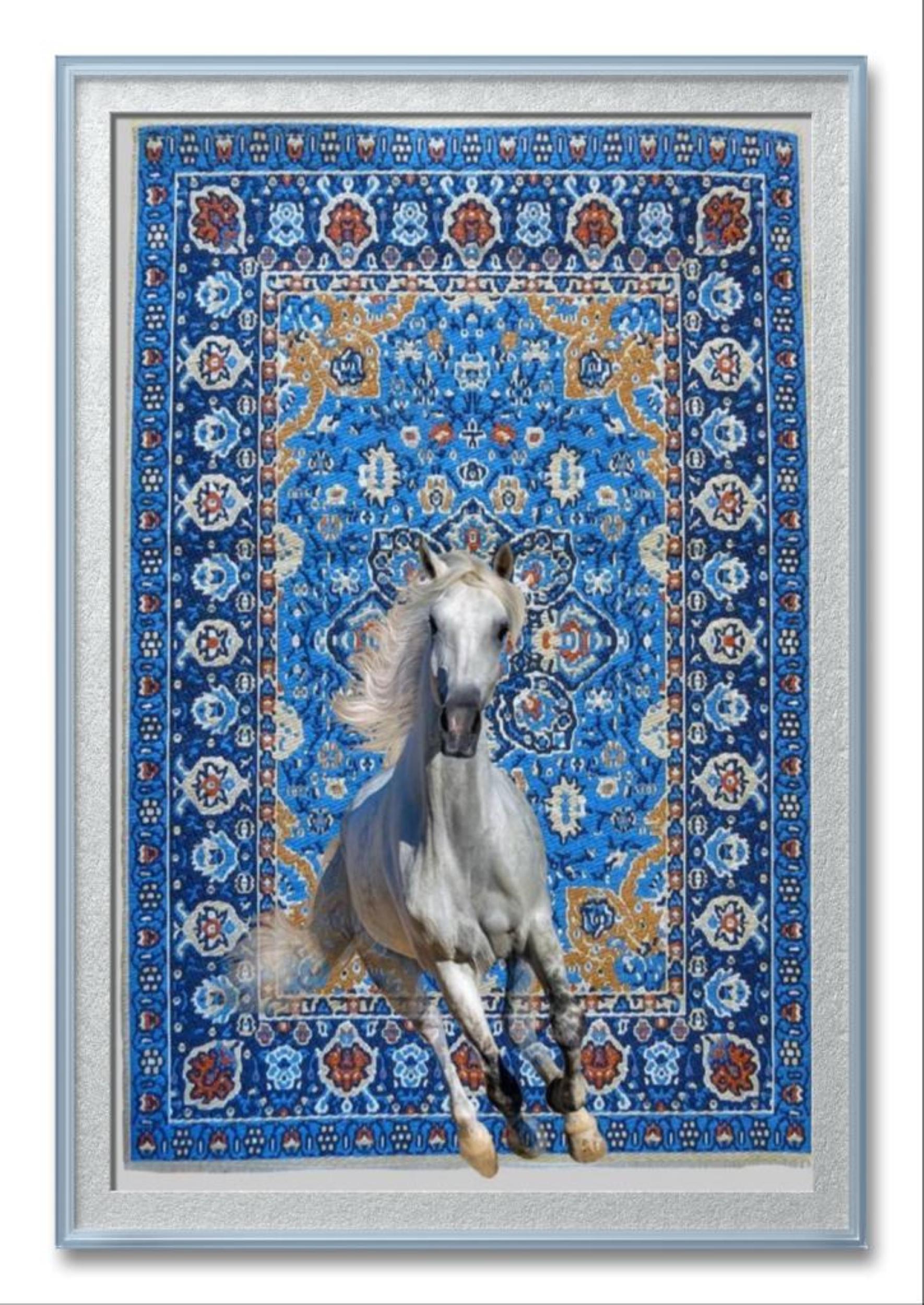 White Horse Morphing from Blue Tapestry  For Sale 3