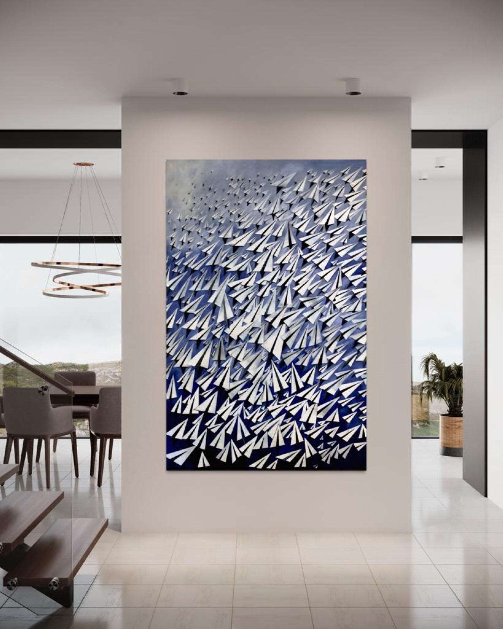 54x84 Stretched Canvas Print 
Paper airplane is a large print signed by the artist. The work is an amazing expression work create early in the life artist and executed in 2010. 

(