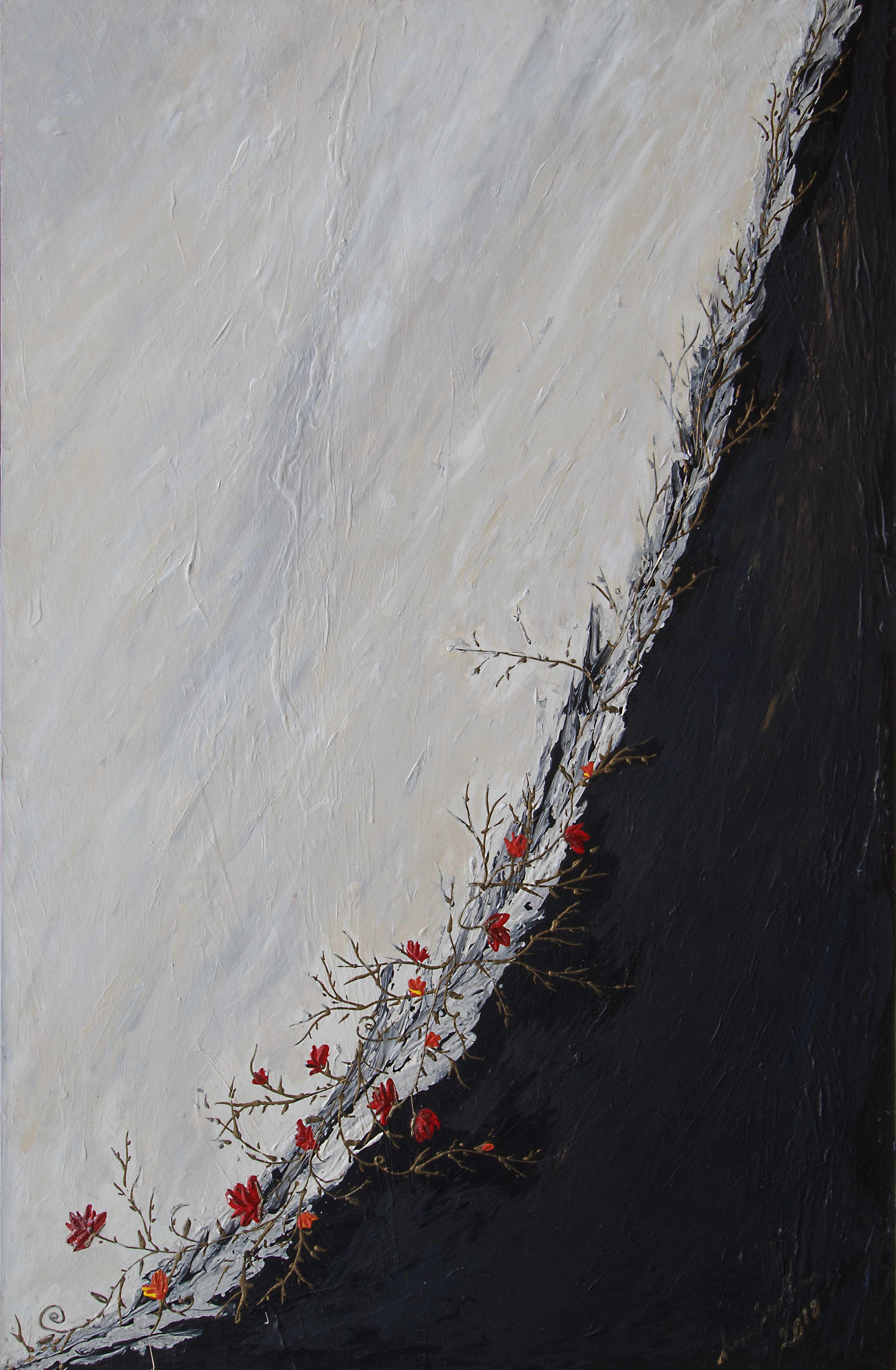 Hani Santana Abstract Painting - Between Black and White #1