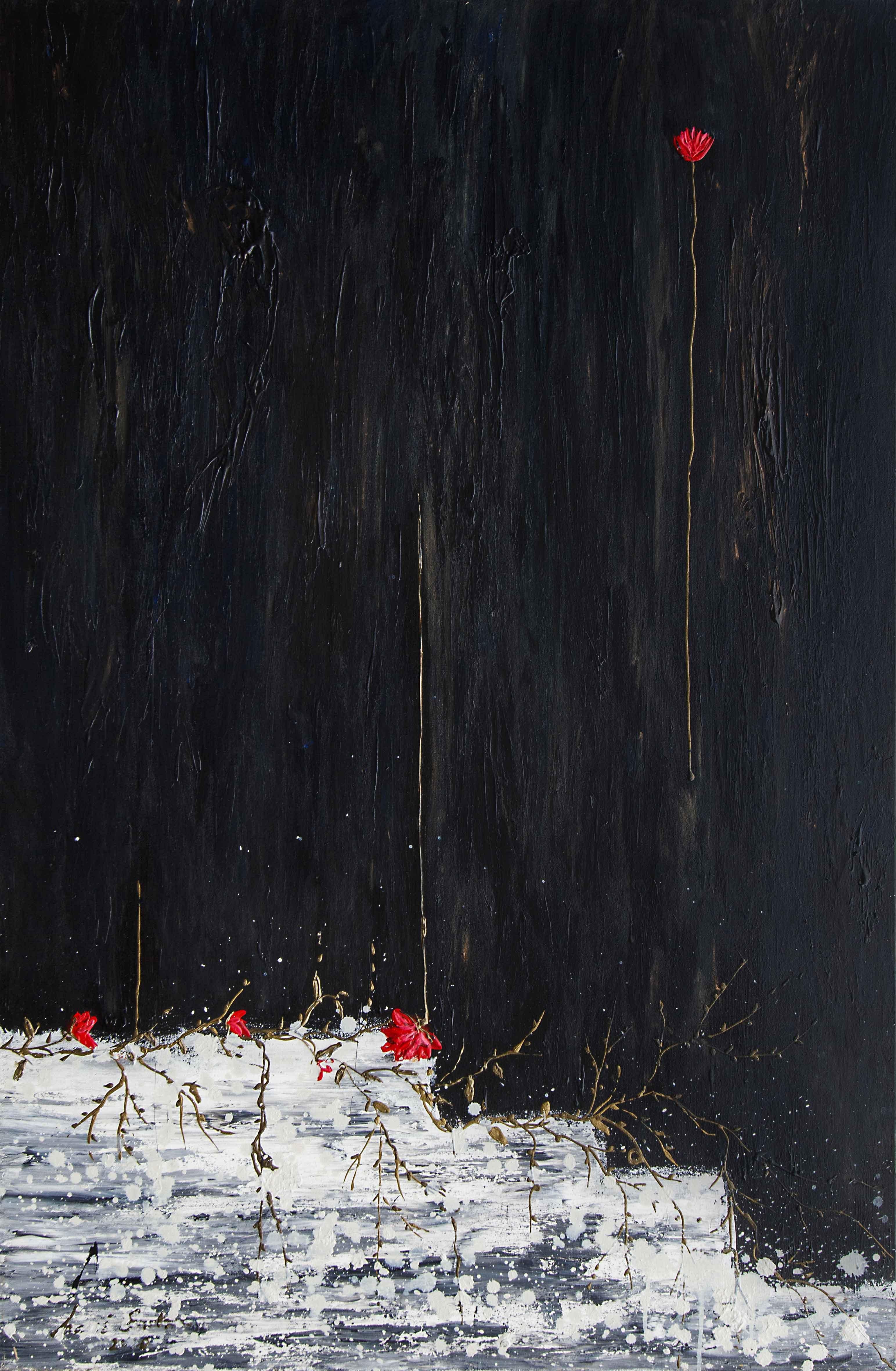 Hani Santana Abstract Painting - Between Black and White #2