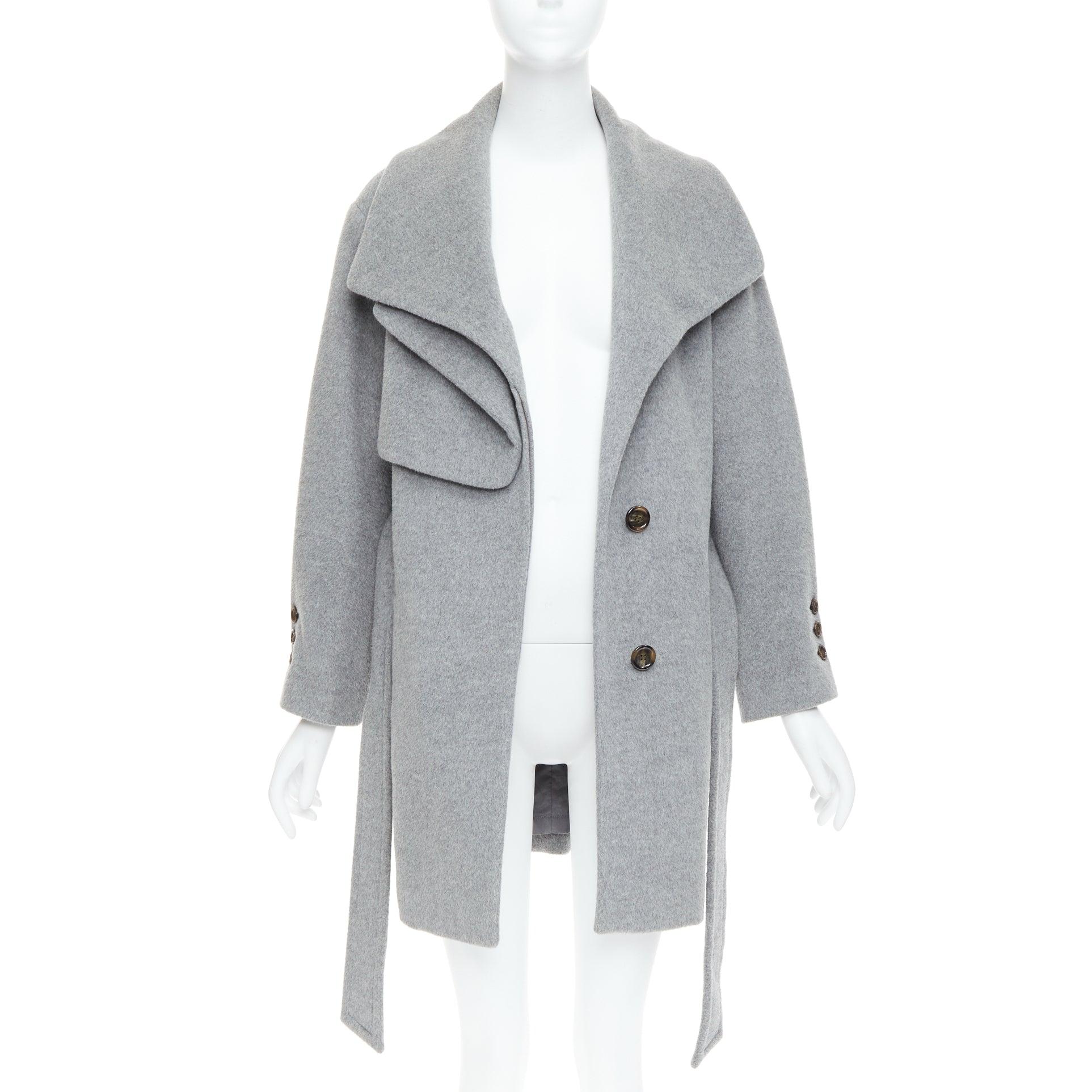 Grigio HANII S cappotto oversize in lana e angora con patta e cintura FR38 S in vendita